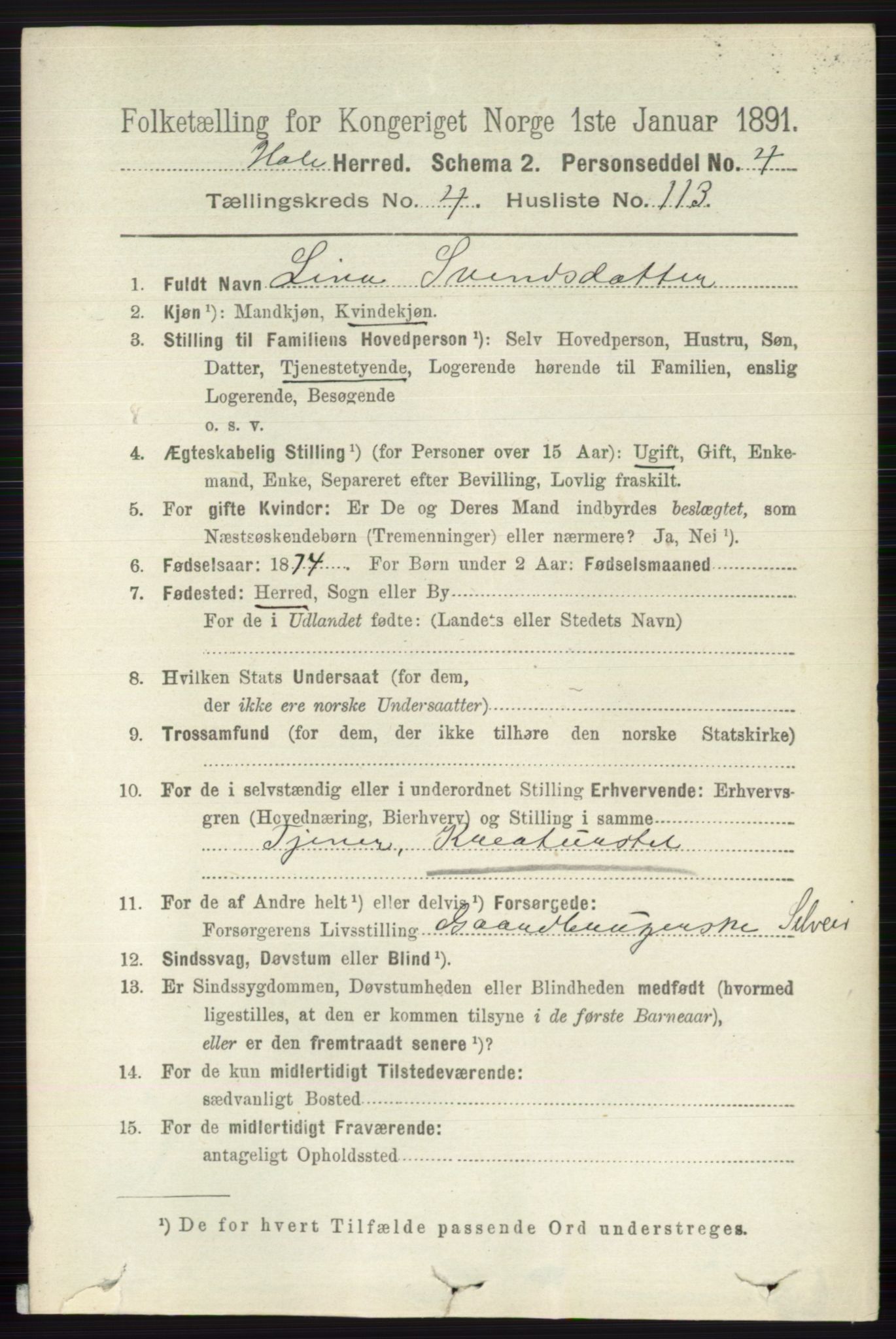 RA, Folketelling 1891 for 0612 Hole herred, 1891, s. 2438