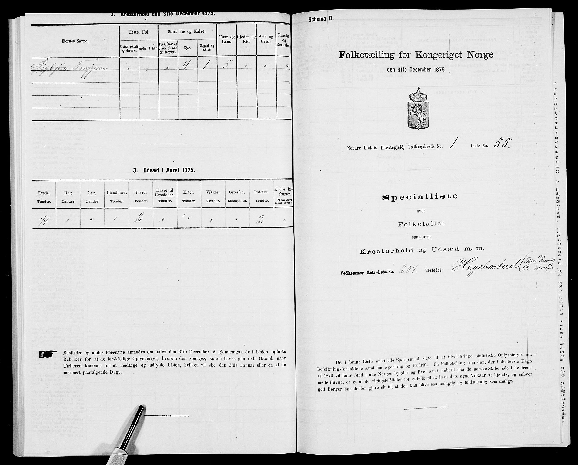 SAK, Folketelling 1875 for 1028P Nord-Audnedal prestegjeld, 1875, s. 154