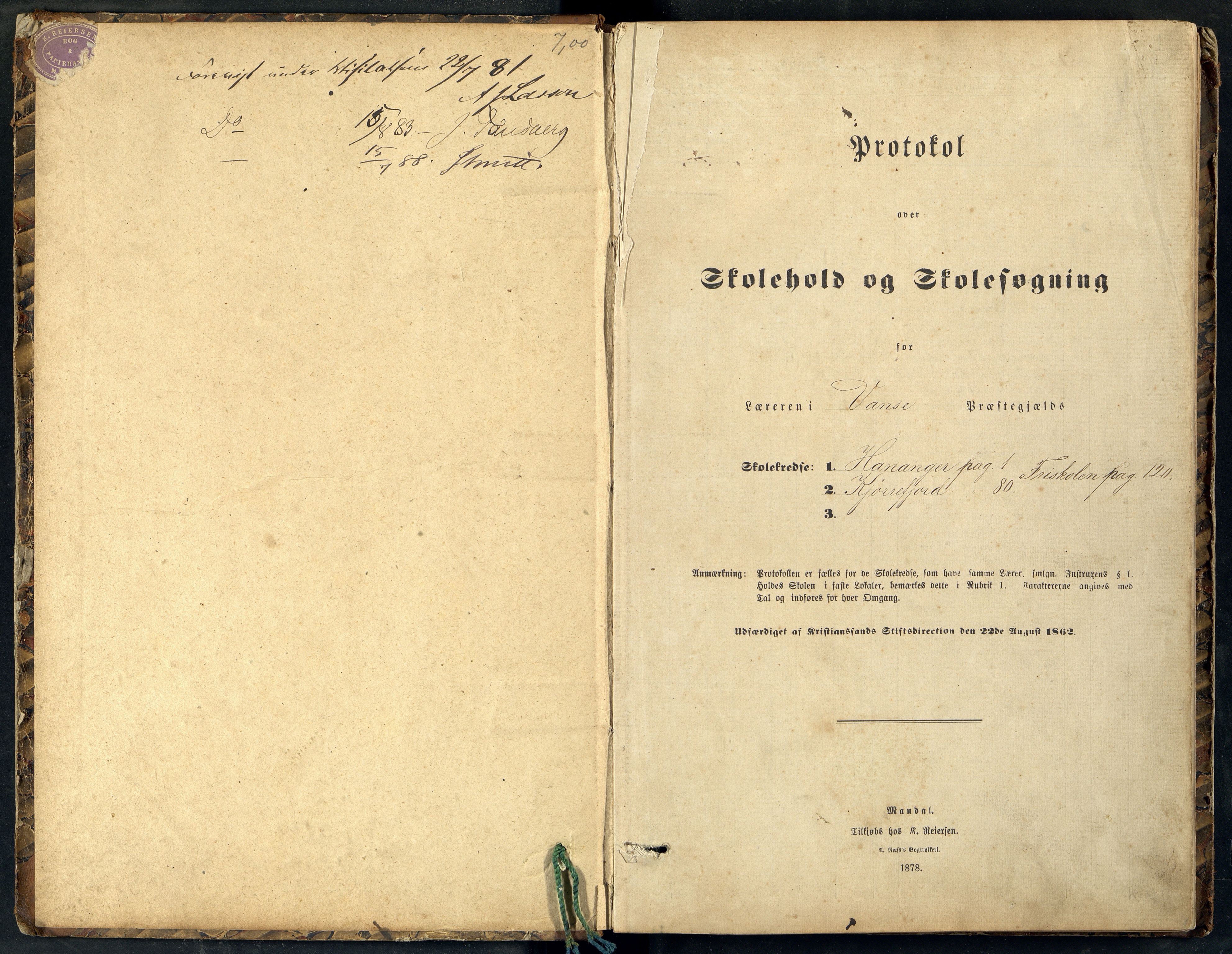 Lista kommune - Hananger Skole, ARKSOR/1003LI554/H/L0002: Skoleprotokoll, 1880-1890
