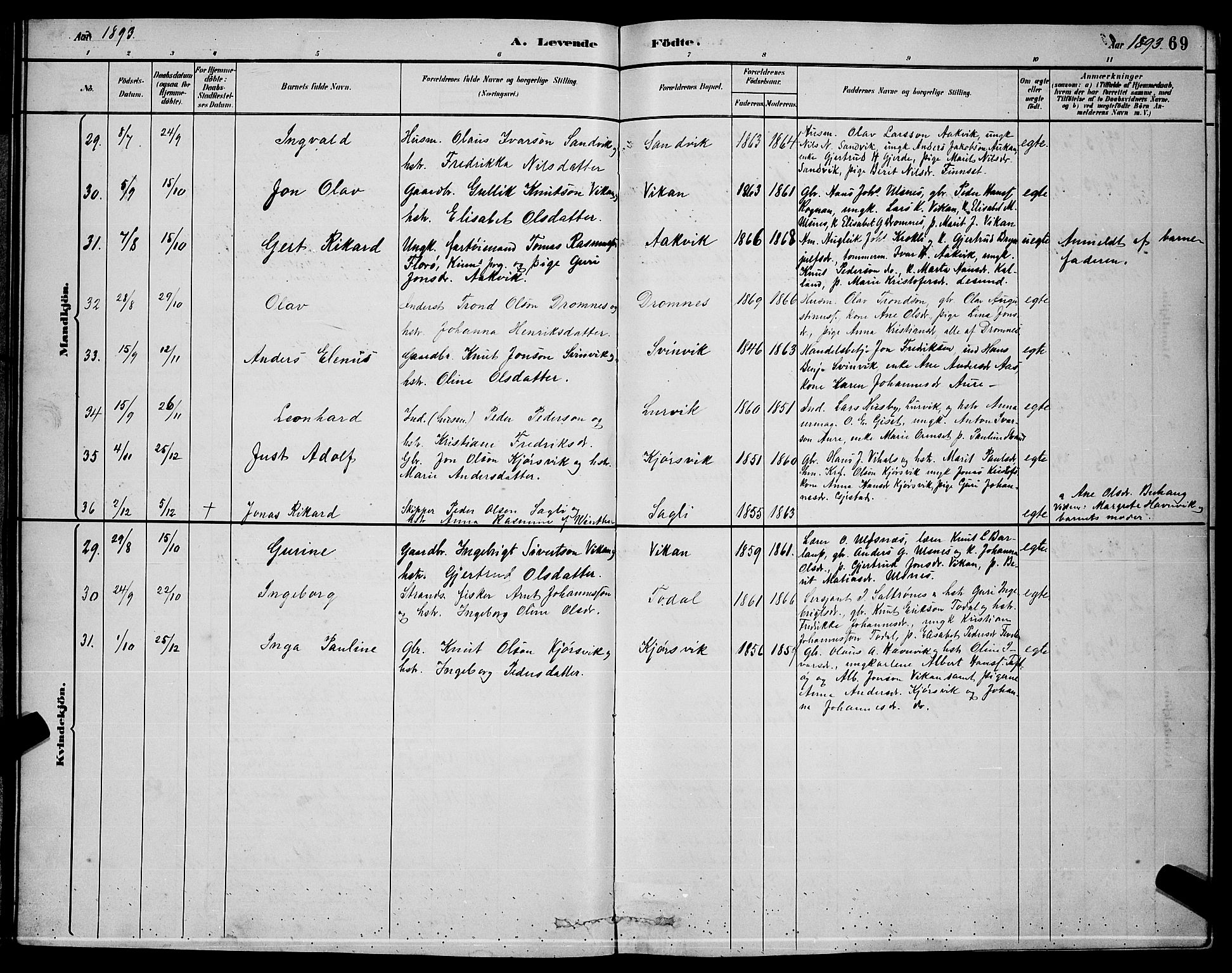 Ministerialprotokoller, klokkerbøker og fødselsregistre - Møre og Romsdal, AV/SAT-A-1454/578/L0909: Klokkerbok nr. 578C02, 1882-1900, s. 69