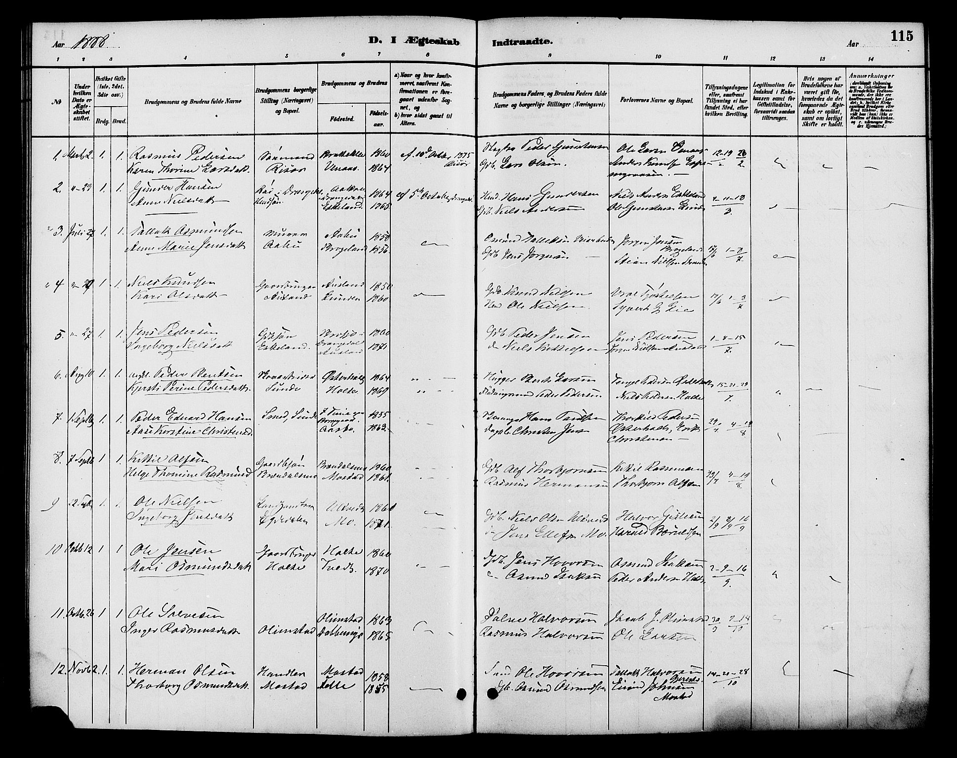 Gjerstad sokneprestkontor, AV/SAK-1111-0014/F/Fa/Faa/L0009: Ministerialbok nr. A 9, 1885-1890, s. 115