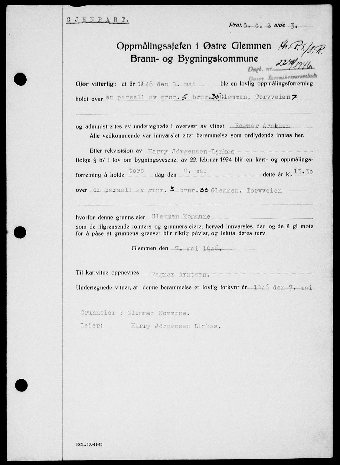 Onsøy sorenskriveri, SAO/A-10474/G/Ga/Gab/L0017: Pantebok nr. II A-17, 1946-1946, Dagboknr: 2371/1946