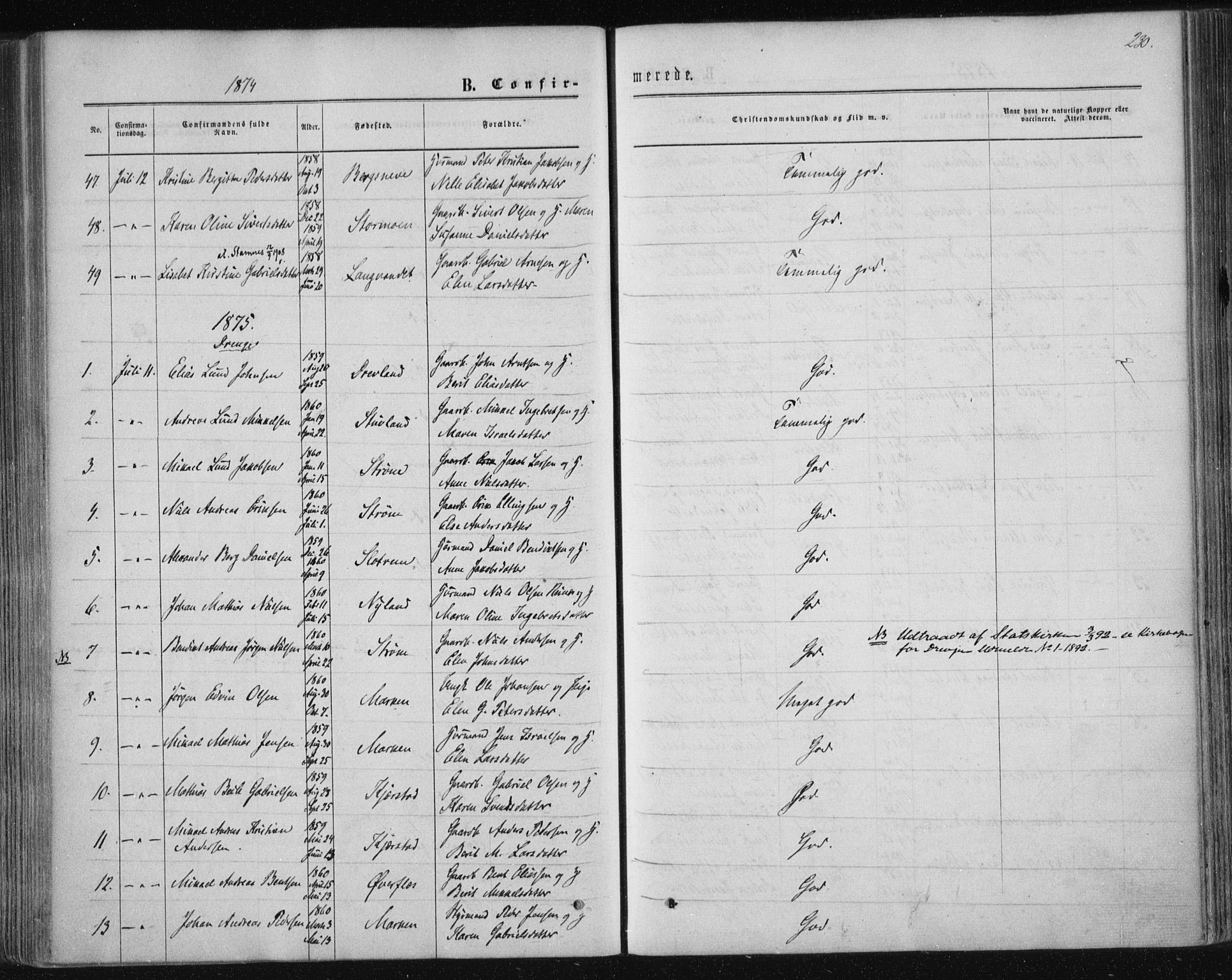Ministerialprotokoller, klokkerbøker og fødselsregistre - Nordland, AV/SAT-A-1459/820/L0294: Ministerialbok nr. 820A15, 1866-1879, s. 230