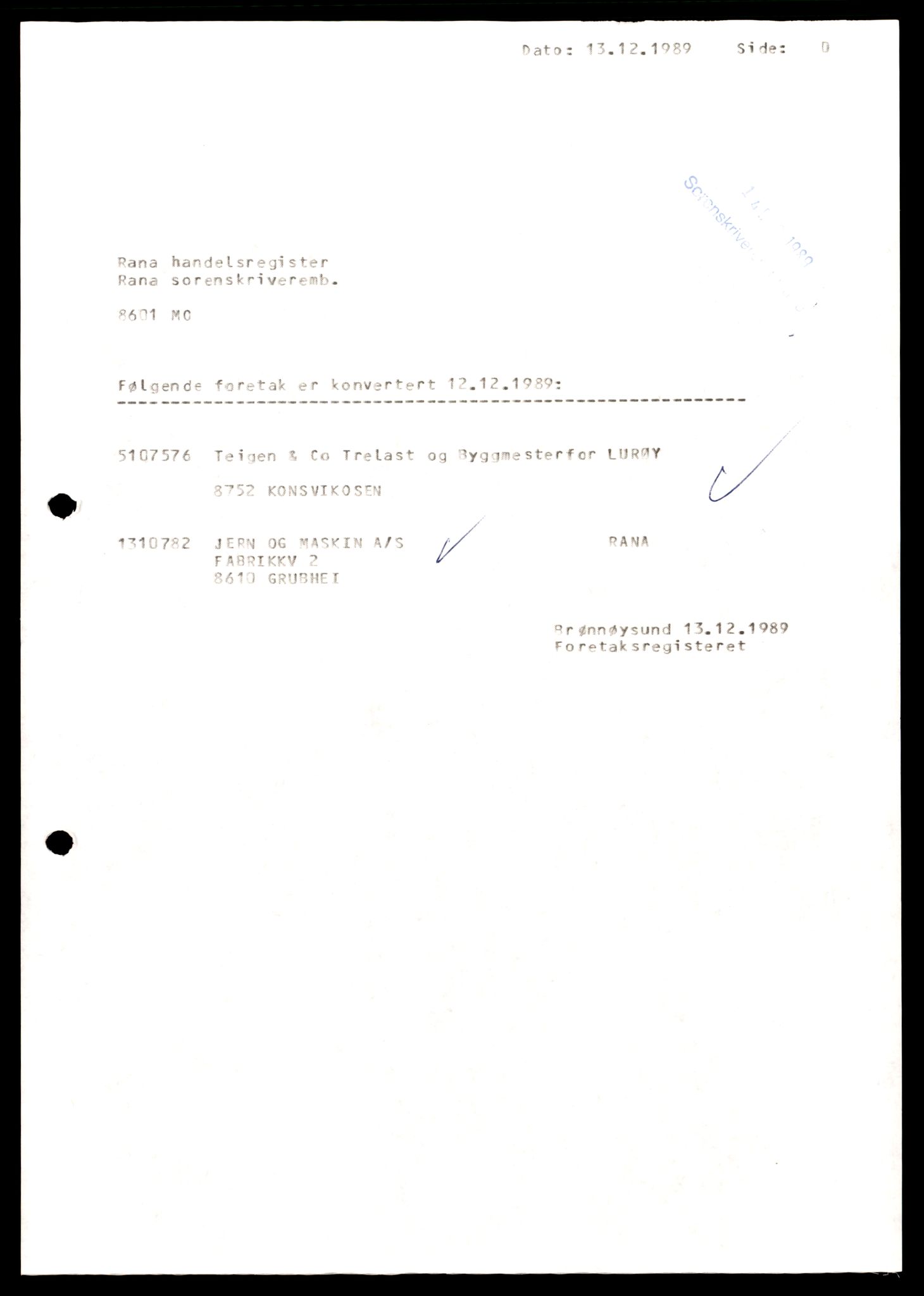 Rana sorenskriveri , SAT/A-1108/2/J/Jc/Jca/L0002: Enkeltmannsforetak A - Å, 1988-1989, s. 3