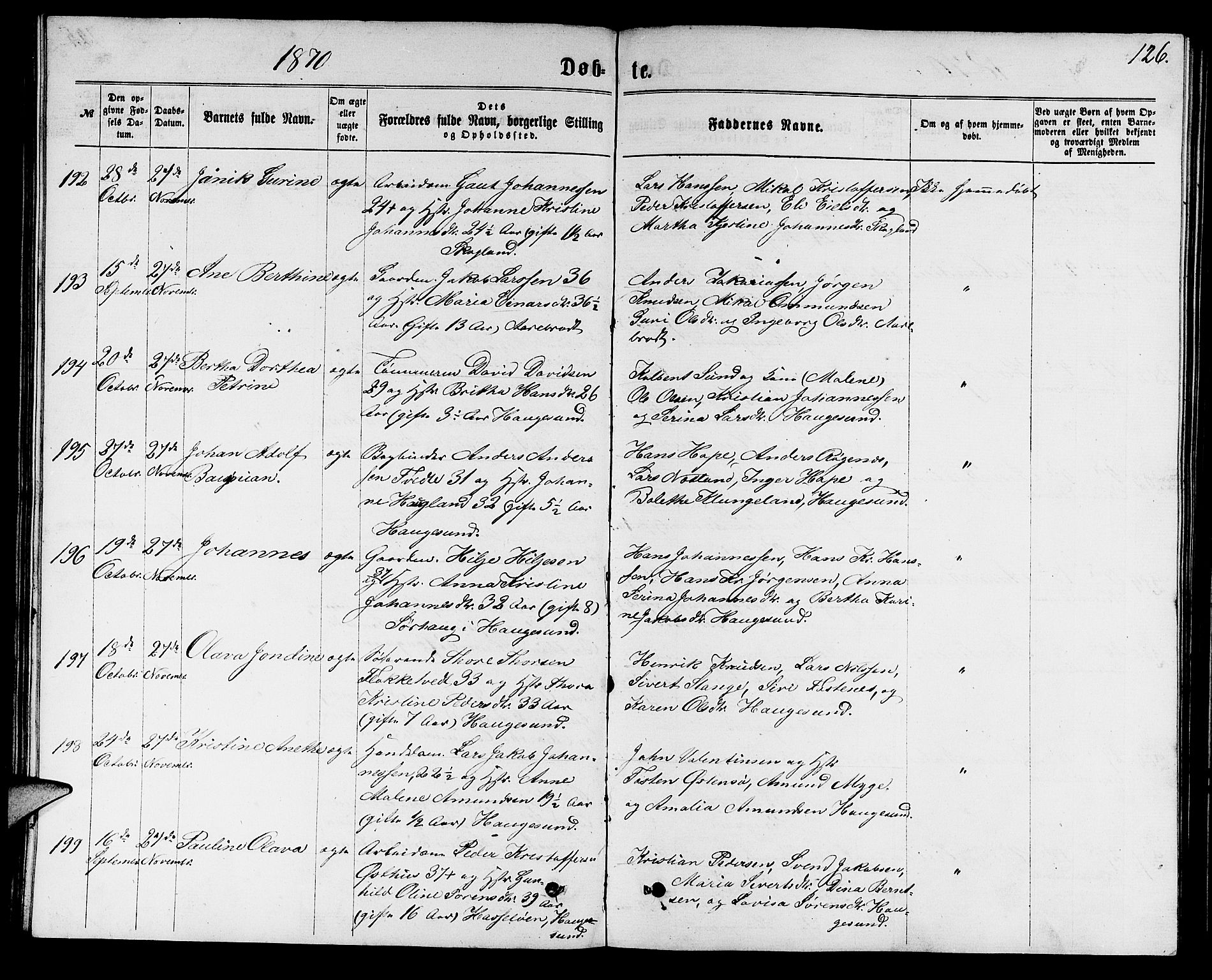 Torvastad sokneprestkontor, AV/SAST-A -101857/H/Ha/Hab/L0007: Klokkerbok nr. B 7, 1866-1873, s. 126