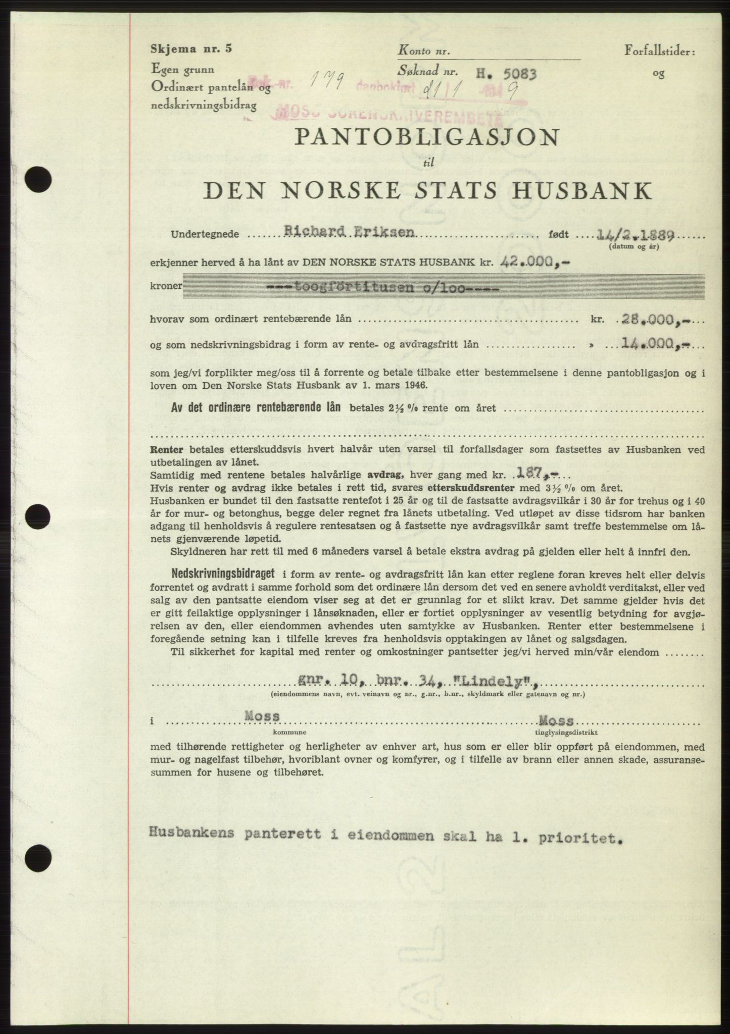 Moss sorenskriveri, SAO/A-10168: Pantebok nr. B21, 1949-1949, Dagboknr: 179/1949