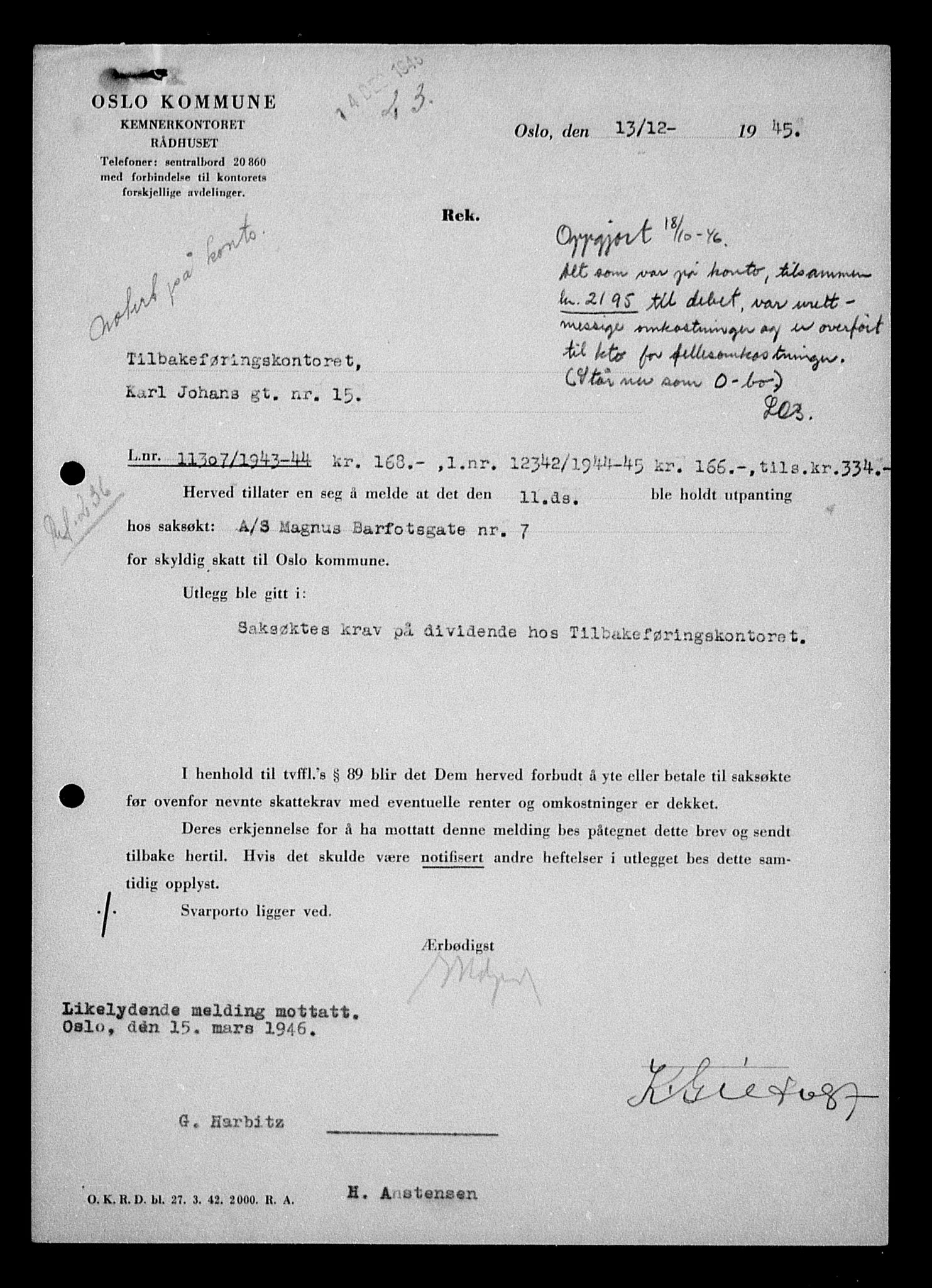 Justisdepartementet, Tilbakeføringskontoret for inndratte formuer, AV/RA-S-1564/H/Hc/Hcc/L0953: --, 1945-1947, s. 439