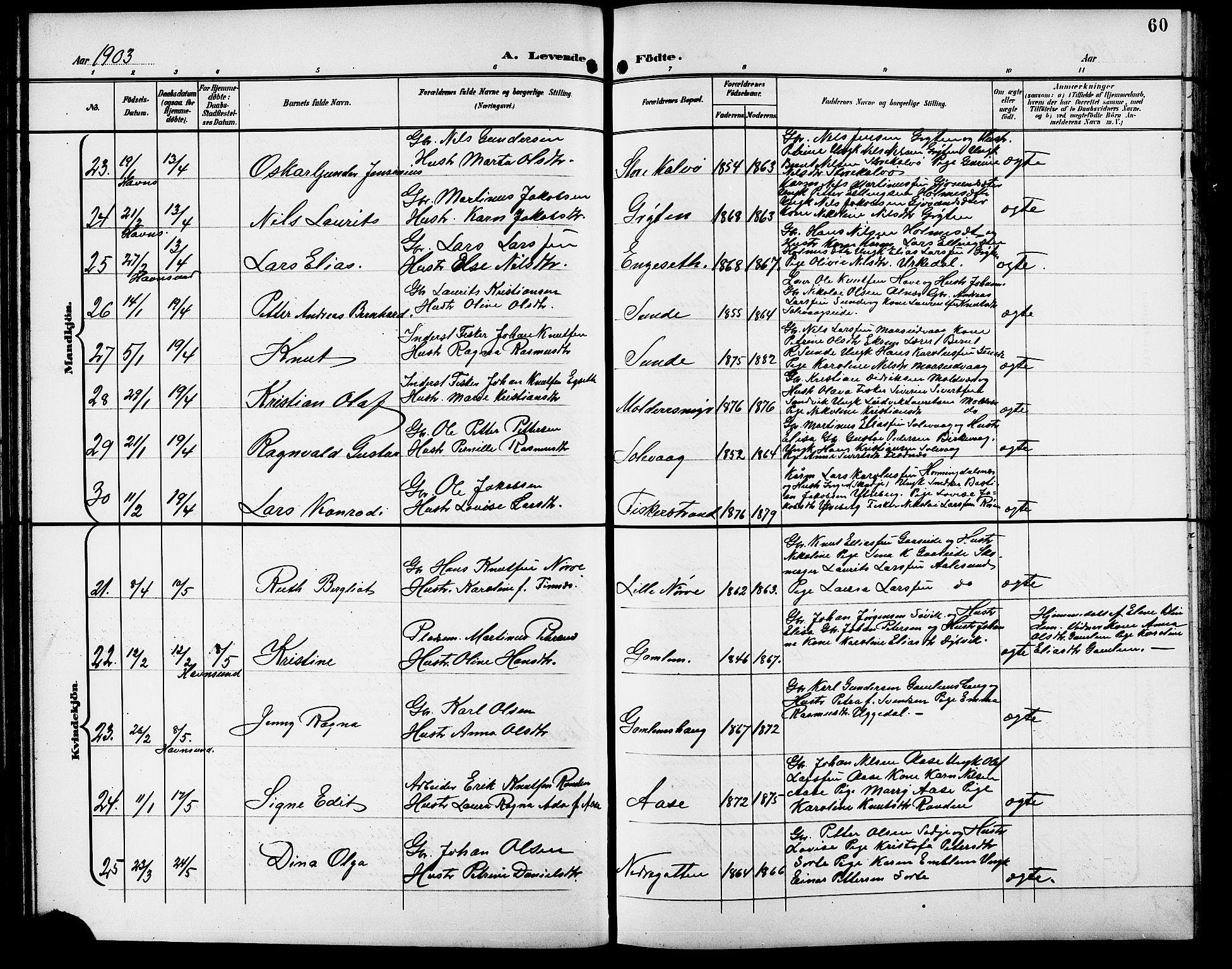 Ministerialprotokoller, klokkerbøker og fødselsregistre - Møre og Romsdal, AV/SAT-A-1454/528/L0432: Klokkerbok nr. 528C13, 1898-1918, s. 60