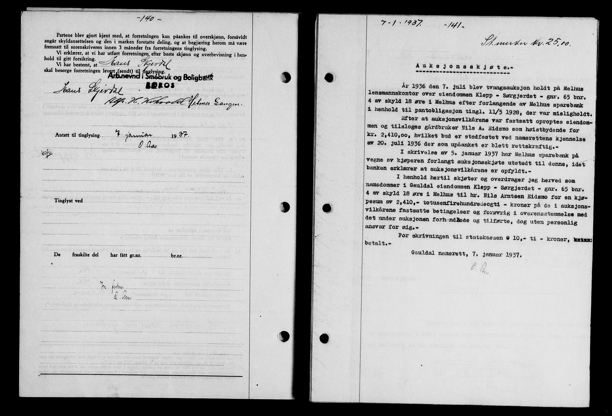 Gauldal sorenskriveri, SAT/A-0014/1/2/2C/L0046: Pantebok nr. 49-50, 1936-1937, Dagboknr: 19/1937