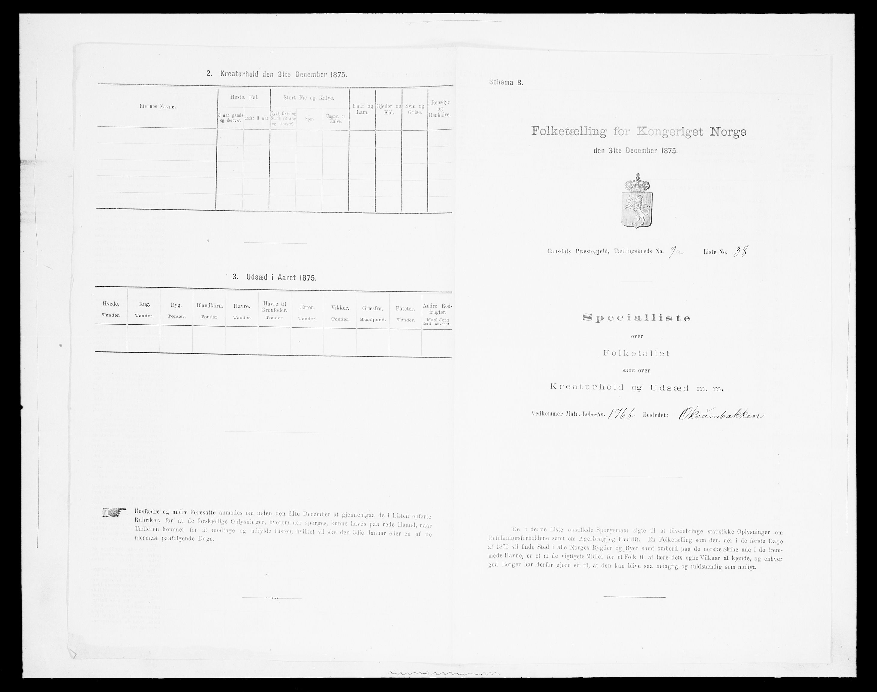 SAH, Folketelling 1875 for 0522P Gausdal prestegjeld, 1875, s. 1593