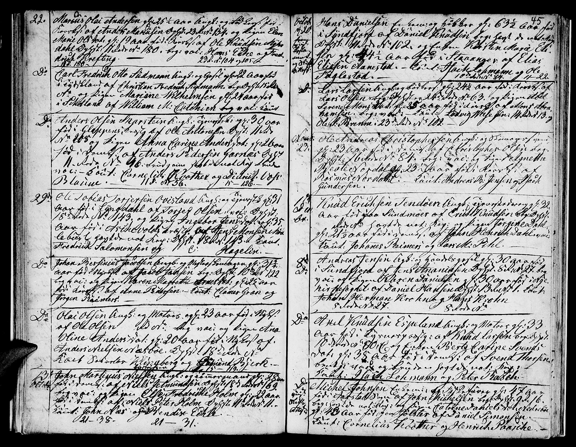 Domkirken sokneprestembete, SAB/A-74801/H/Hab/L0003: Klokkerbok nr. A 3, 1820-1853, s. 45
