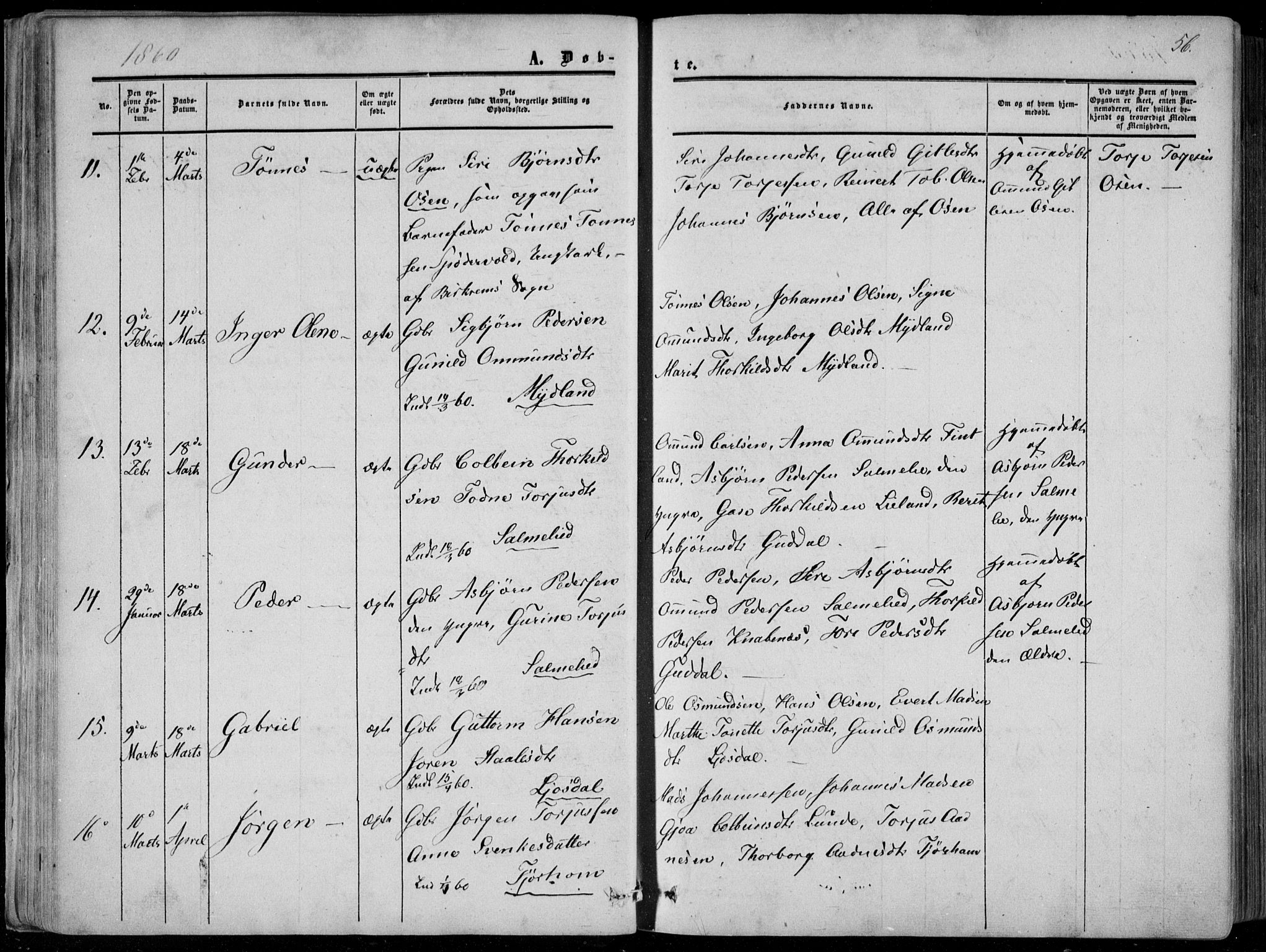 Sirdal sokneprestkontor, AV/SAK-1111-0036/F/Fa/Fab/L0002: Ministerialbok nr. A 2, 1855-1874, s. 56
