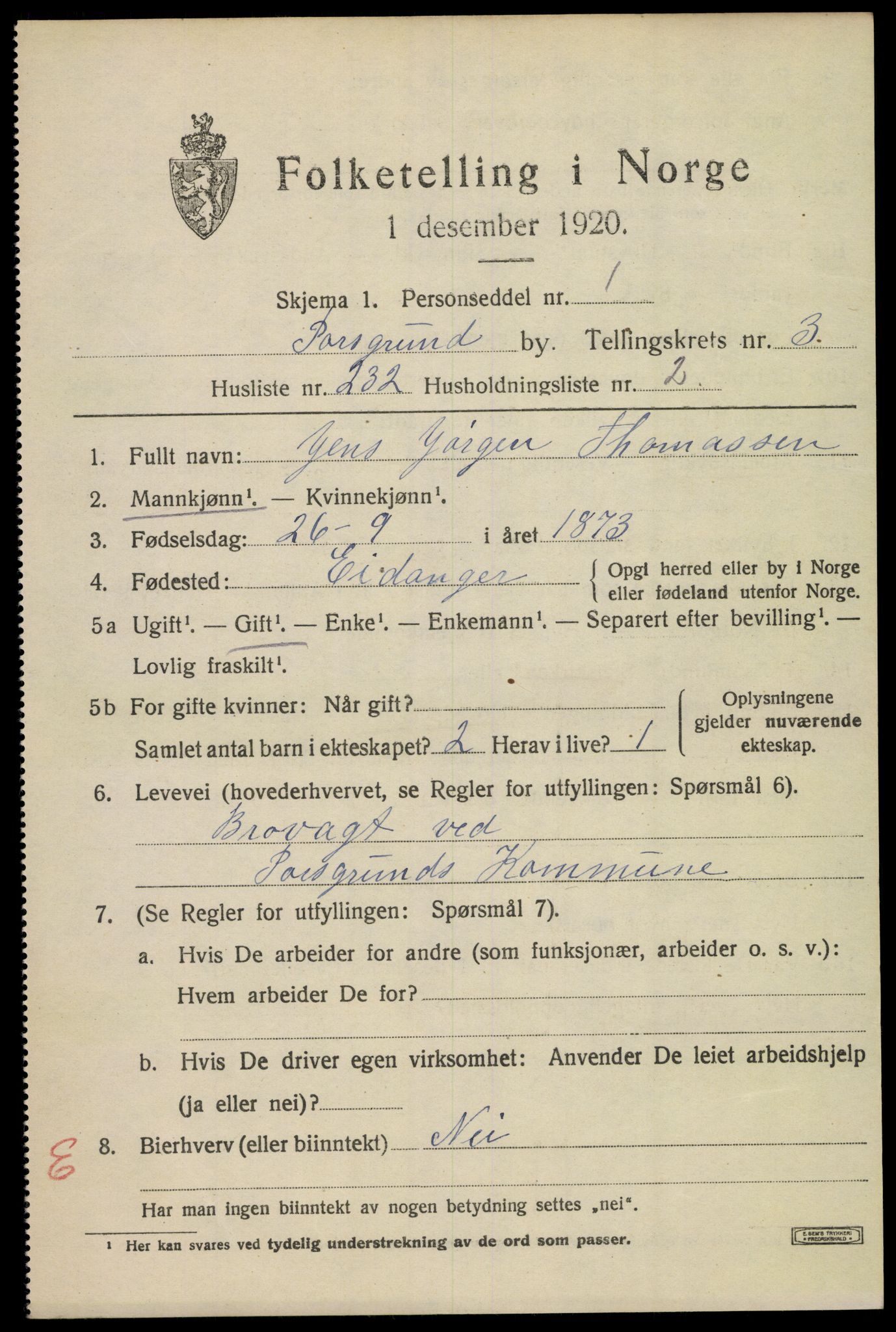 SAKO, Folketelling 1920 for 0805 Porsgrunn kjøpstad, 1920, s. 17369