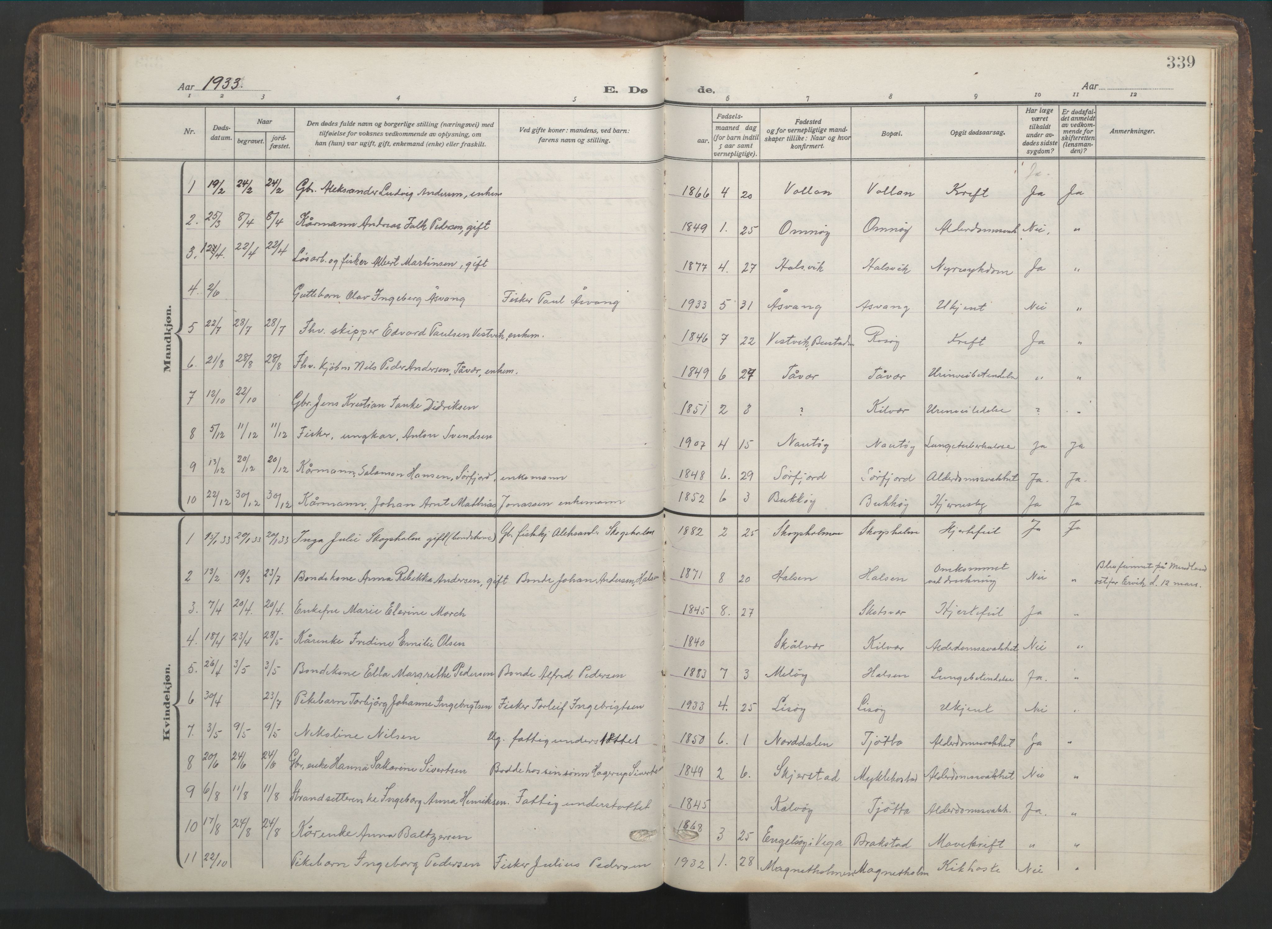 Ministerialprotokoller, klokkerbøker og fødselsregistre - Nordland, AV/SAT-A-1459/817/L0269: Klokkerbok nr. 817C04, 1921-1949, s. 339