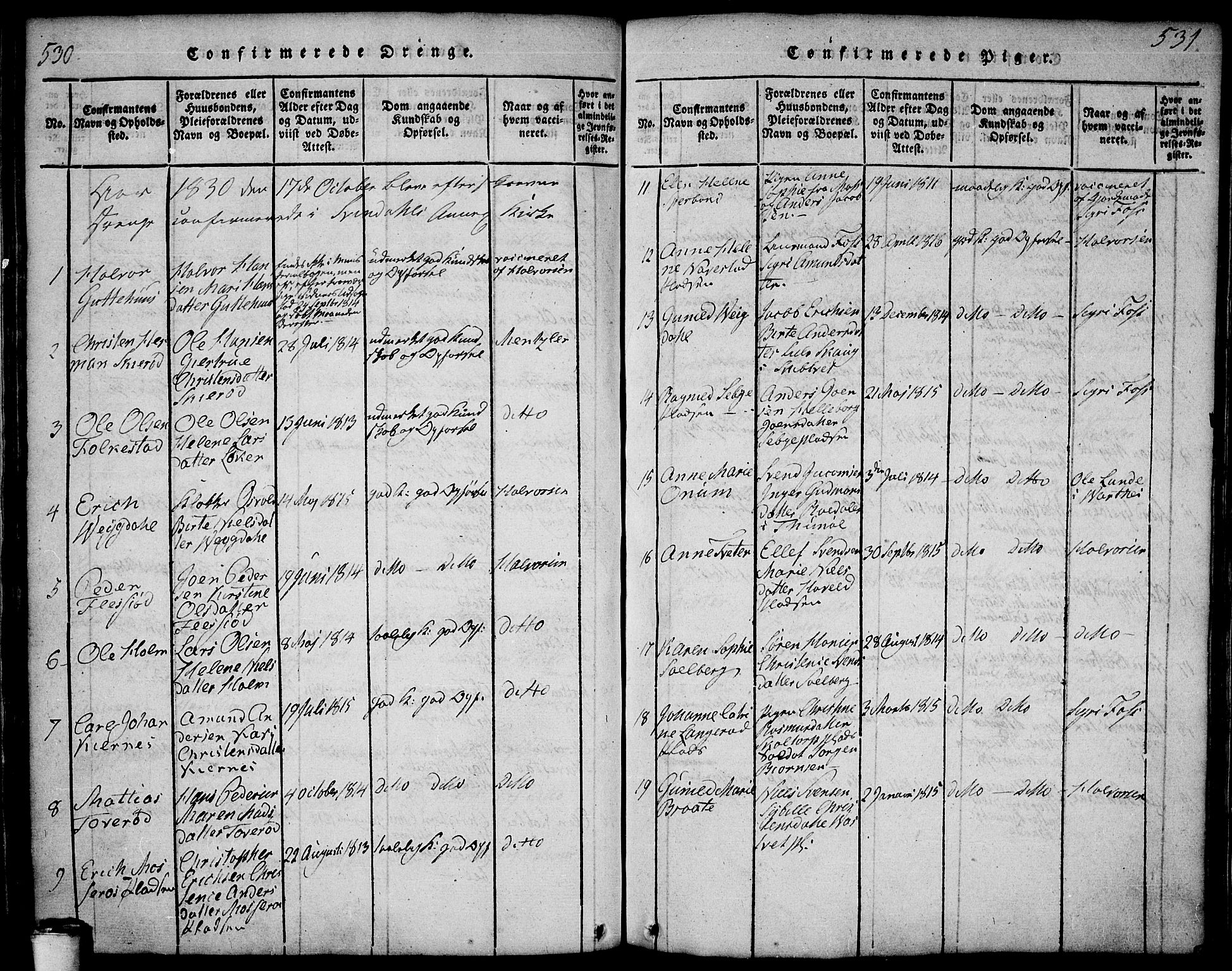 Våler prestekontor Kirkebøker, SAO/A-11083/F/Fa/L0005: Ministerialbok nr. I 5, 1815-1839, s. 530-531