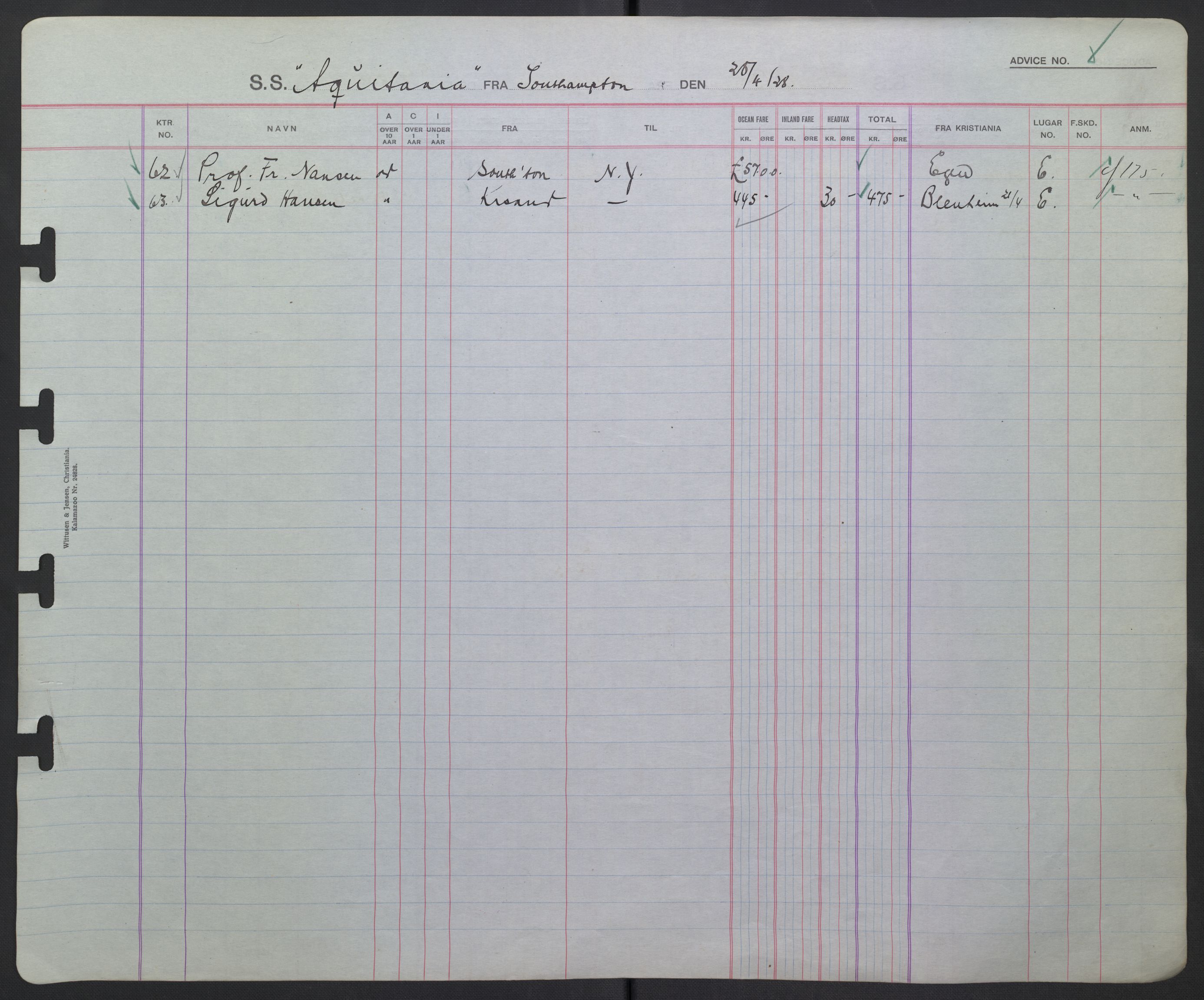 White Star-linjen, AV/SAO-PAO-0201/D/Db/L0004: Passasjerlister, 1928-1938, s. 20