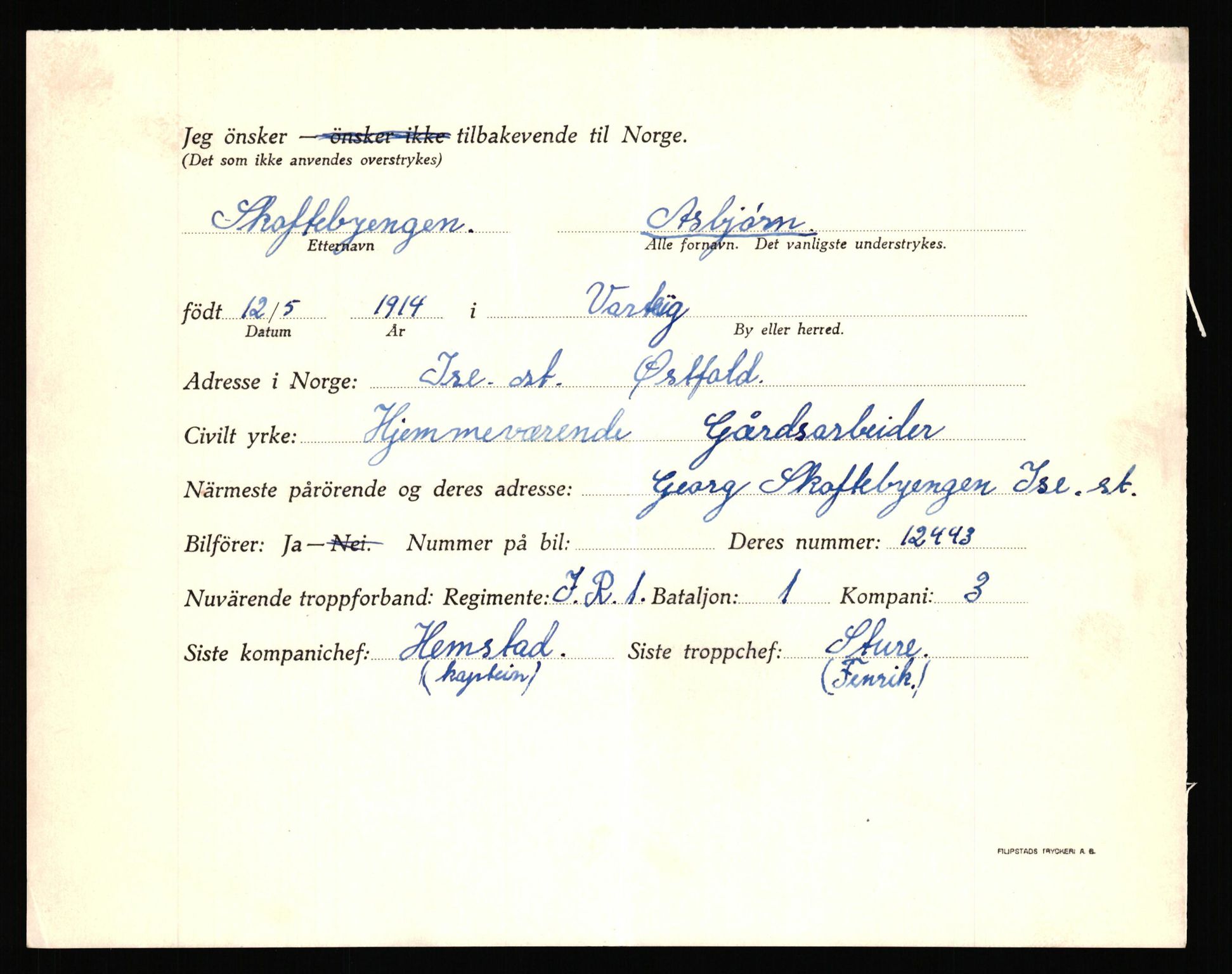 Forsvaret, Forsvarets krigshistoriske avdeling, AV/RA-RAFA-2017/Y/Yf/L0205: II-C-11-2110 - Norske internert i Sverige 1940, 1940, s. 303