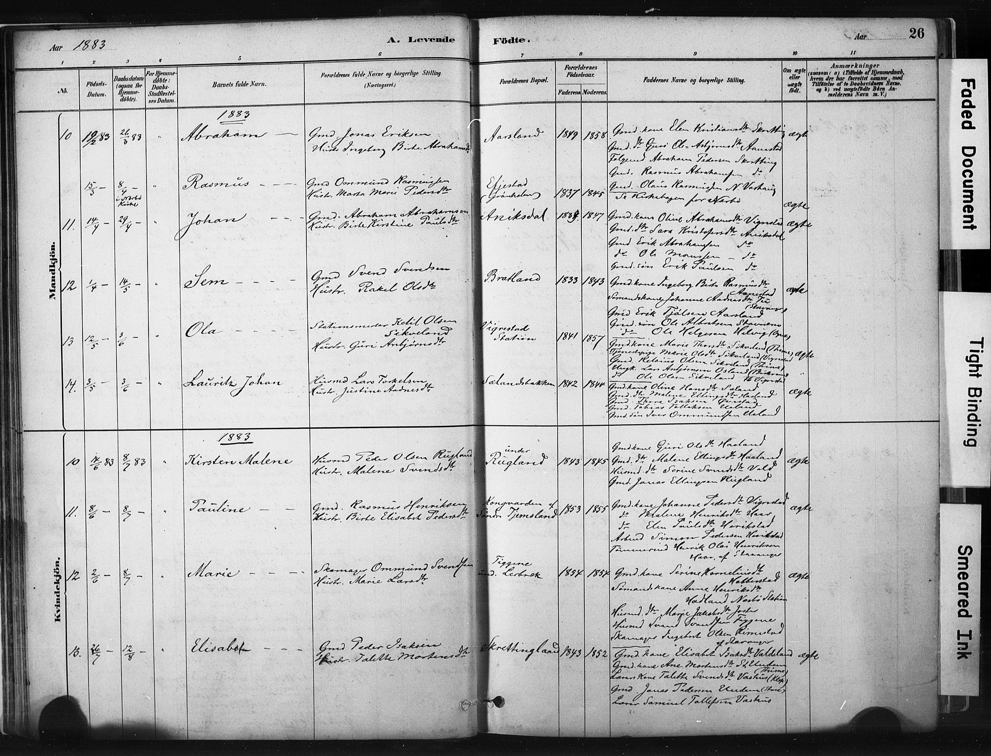 Hå sokneprestkontor, AV/SAST-A-101801/001/30BA/L0011: Ministerialbok nr. A 10, 1879-1900, s. 26