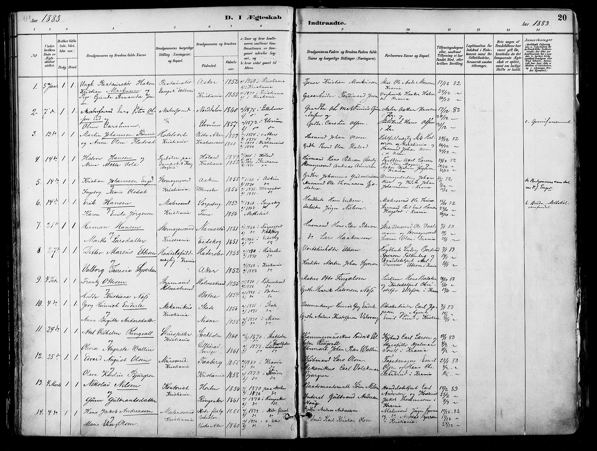 Johannes prestekontor Kirkebøker, AV/SAO-A-10852/F/Fa/L0004: Ministerialbok nr. 4, 1883-1907, s. 20