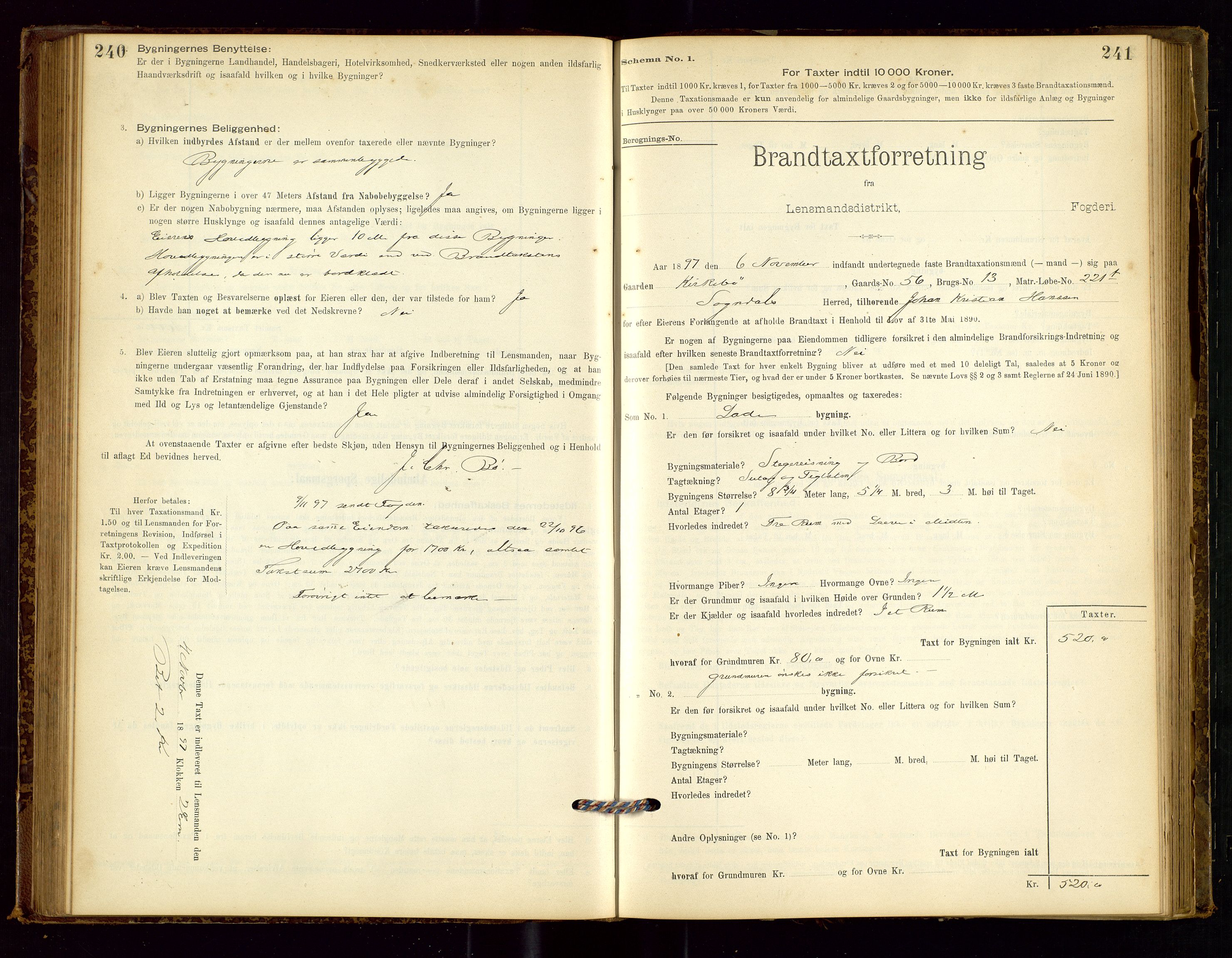 Sokndal lensmannskontor, SAST/A-100417/Gob/L0001: "Brandtaxt-Protokol", 1895-1902, s. 240-241