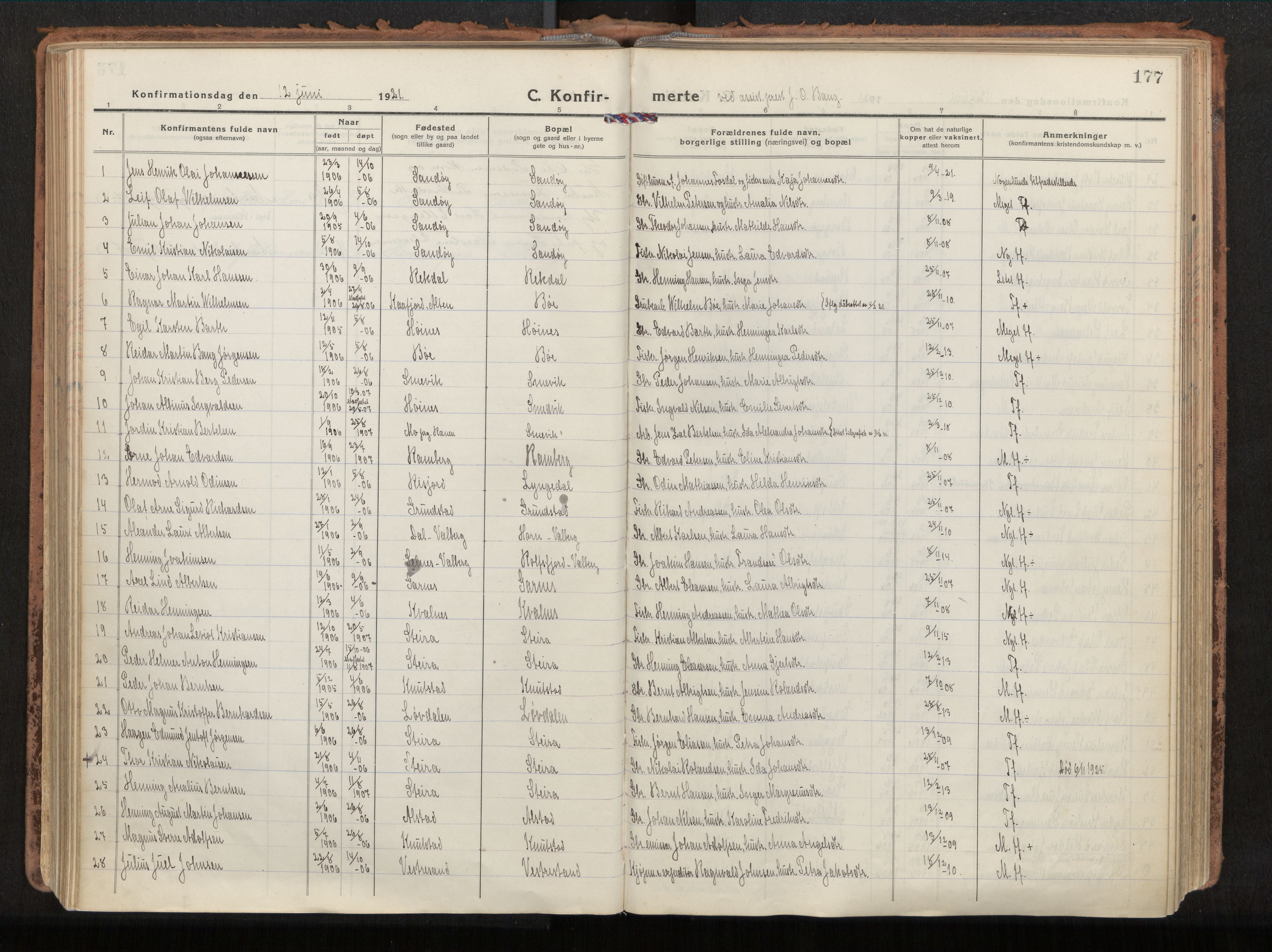 Ministerialprotokoller, klokkerbøker og fødselsregistre - Nordland, SAT/A-1459/880/L1136: Ministerialbok nr. 880A10, 1919-1927, s. 177