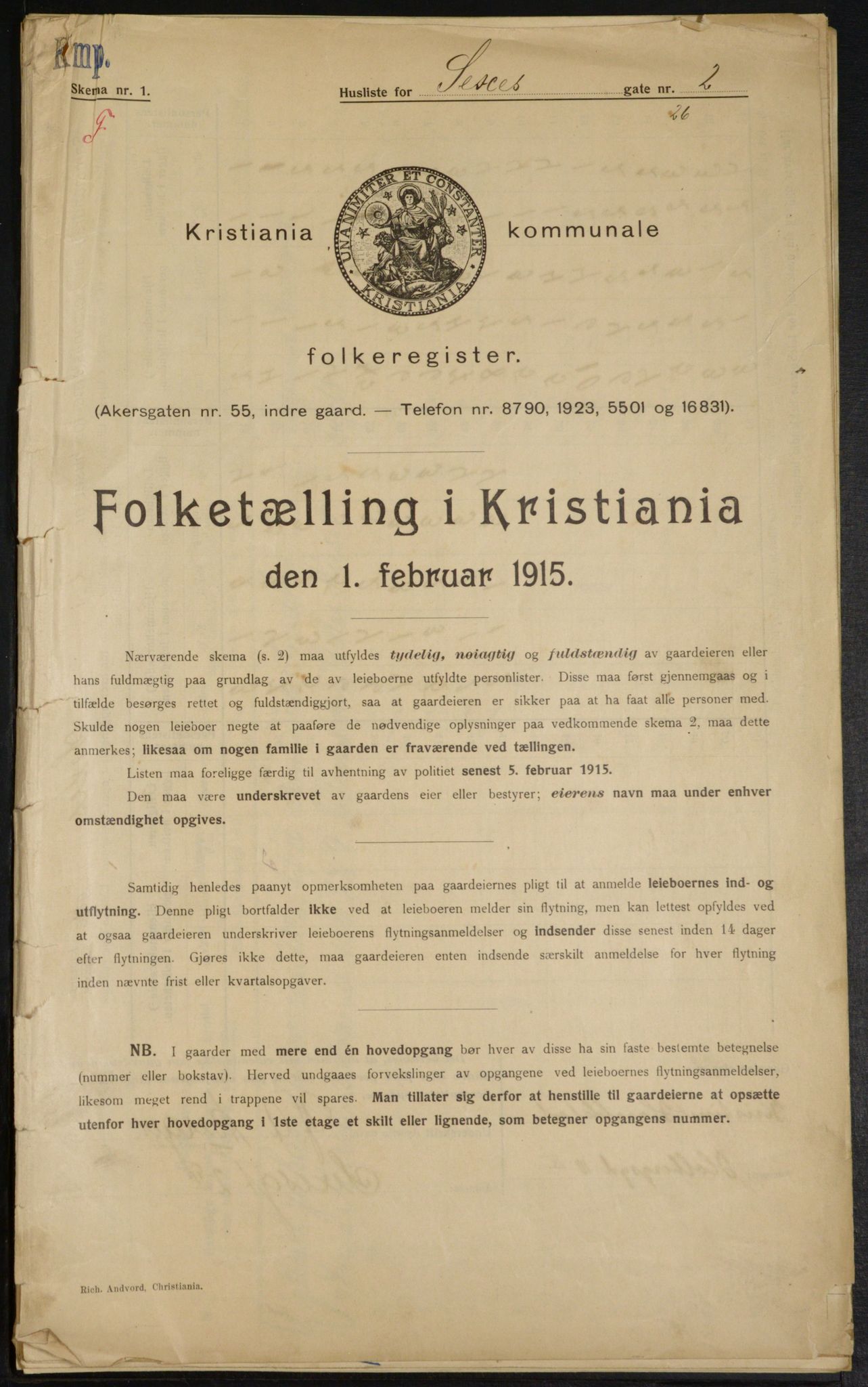 OBA, Kommunal folketelling 1.2.1915 for Kristiania, 1915, s. 94398