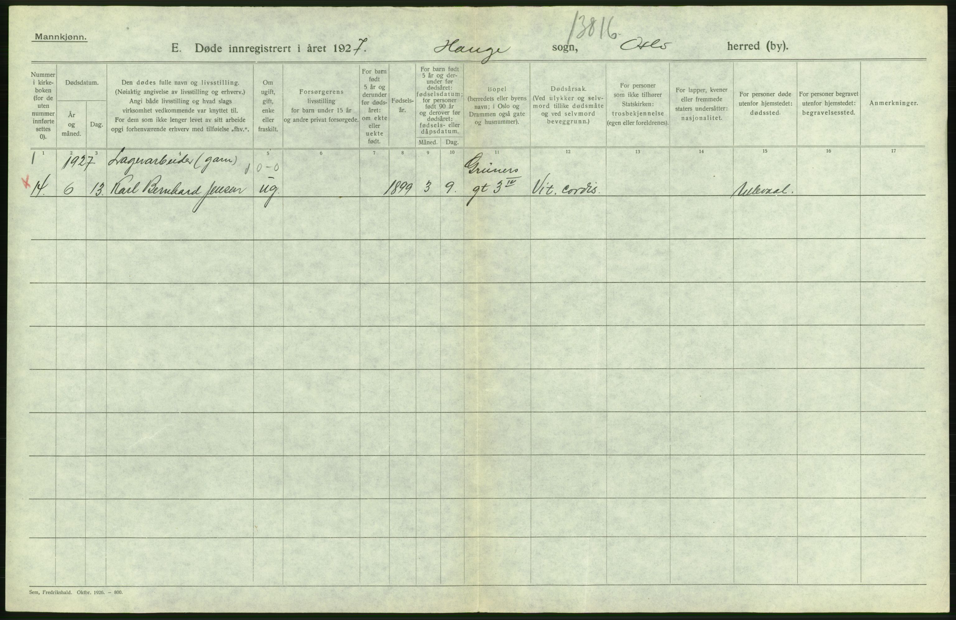 Statistisk sentralbyrå, Sosiodemografiske emner, Befolkning, AV/RA-S-2228/D/Df/Dfc/Dfcg/L0009: Oslo: Døde menn, 1927, s. 382