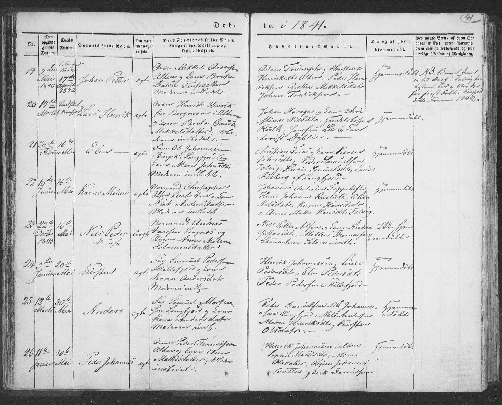 Talvik sokneprestkontor, AV/SATØ-S-1337/H/Ha/L0009kirke: Ministerialbok nr. 9, 1837-1852, s. 41