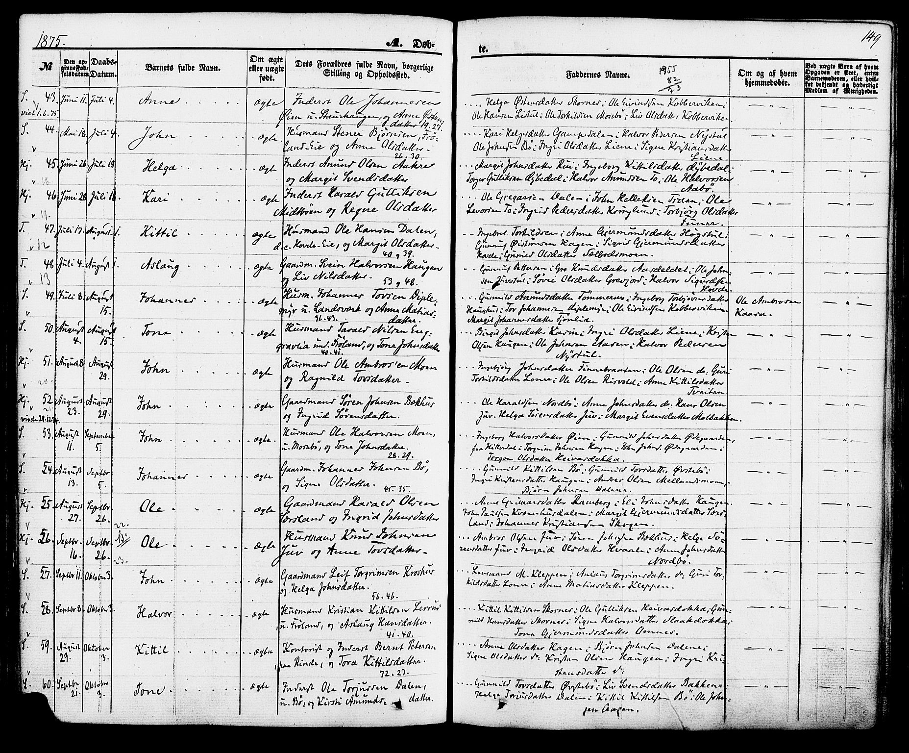 Hjartdal kirkebøker, AV/SAKO-A-270/F/Fa/L0009: Ministerialbok nr. I 9, 1860-1879, s. 149