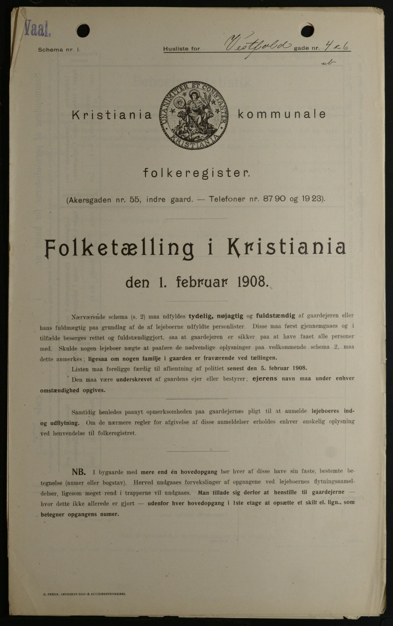 OBA, Kommunal folketelling 1.2.1908 for Kristiania kjøpstad, 1908, s. 109932