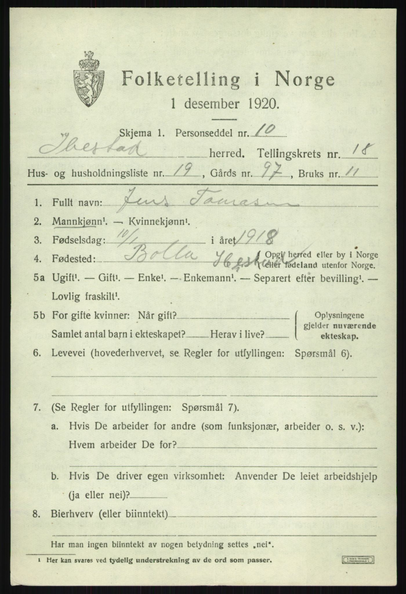 SATØ, Folketelling 1920 for 1917 Ibestad herred, 1920, s. 10000