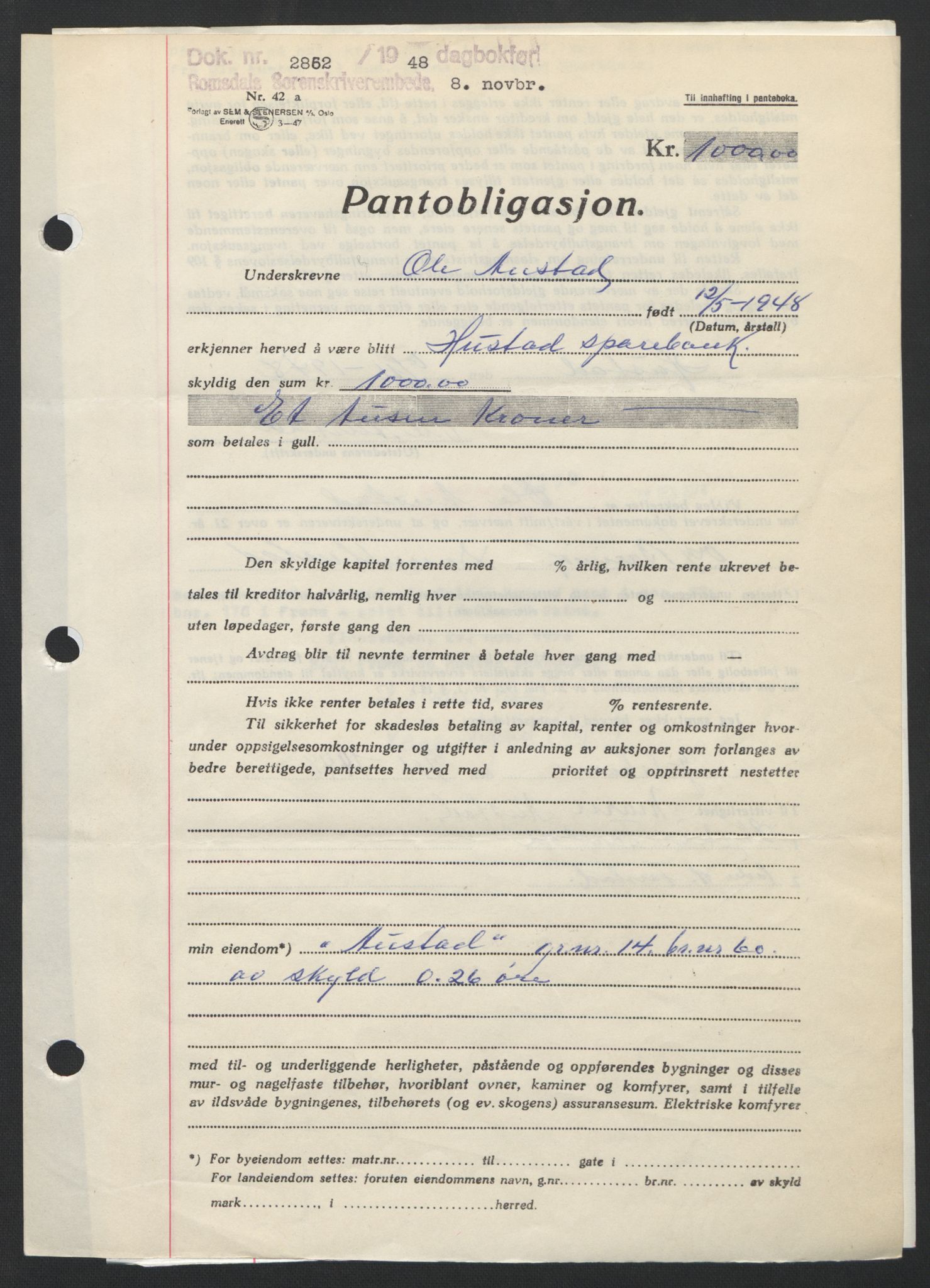 Romsdal sorenskriveri, SAT/A-4149/1/2/2C: Pantebok nr. B4, 1948-1949, Dagboknr: 2862/1948