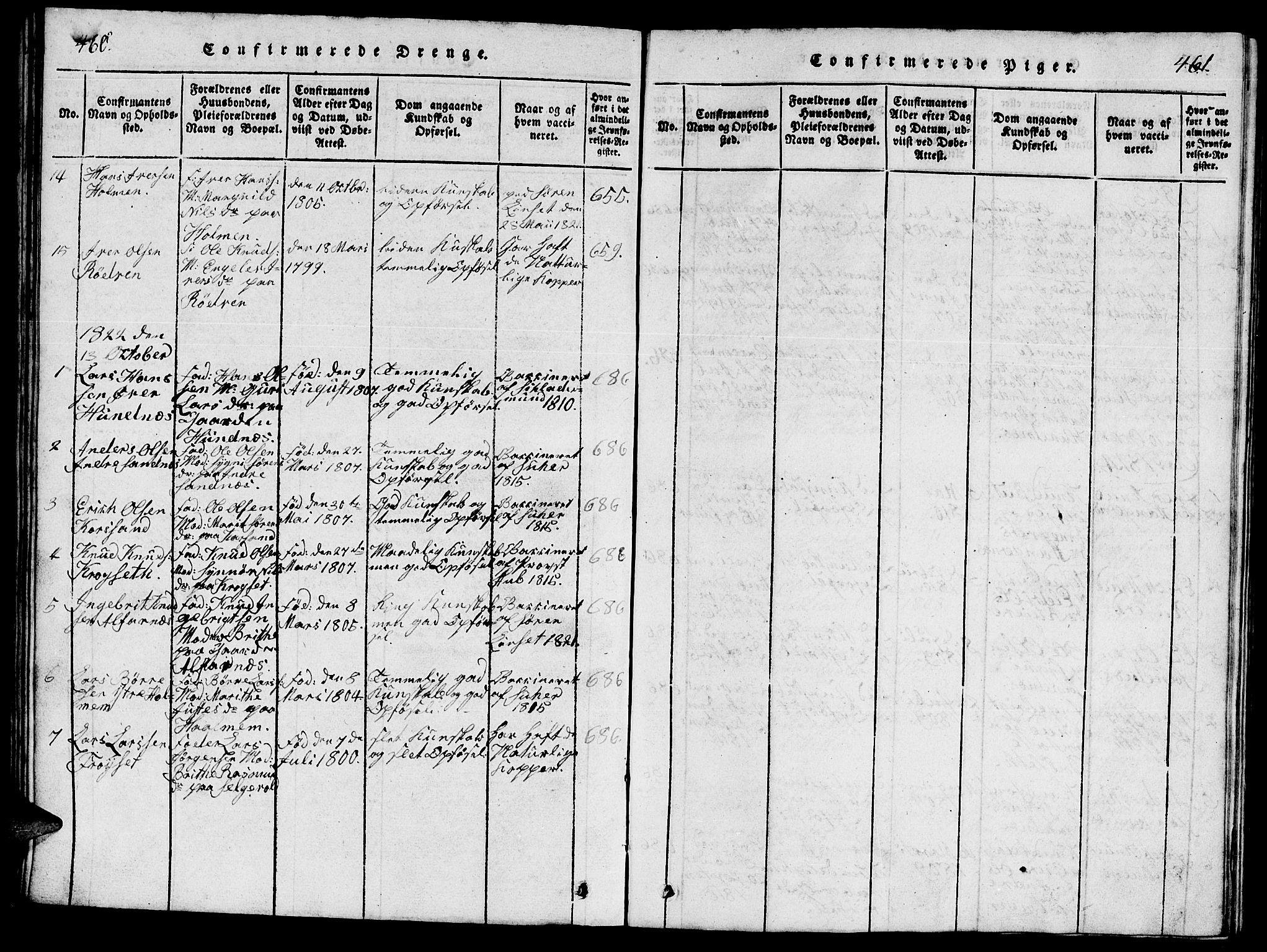 Ministerialprotokoller, klokkerbøker og fødselsregistre - Møre og Romsdal, AV/SAT-A-1454/548/L0613: Klokkerbok nr. 548C01, 1818-1846, s. 460-461