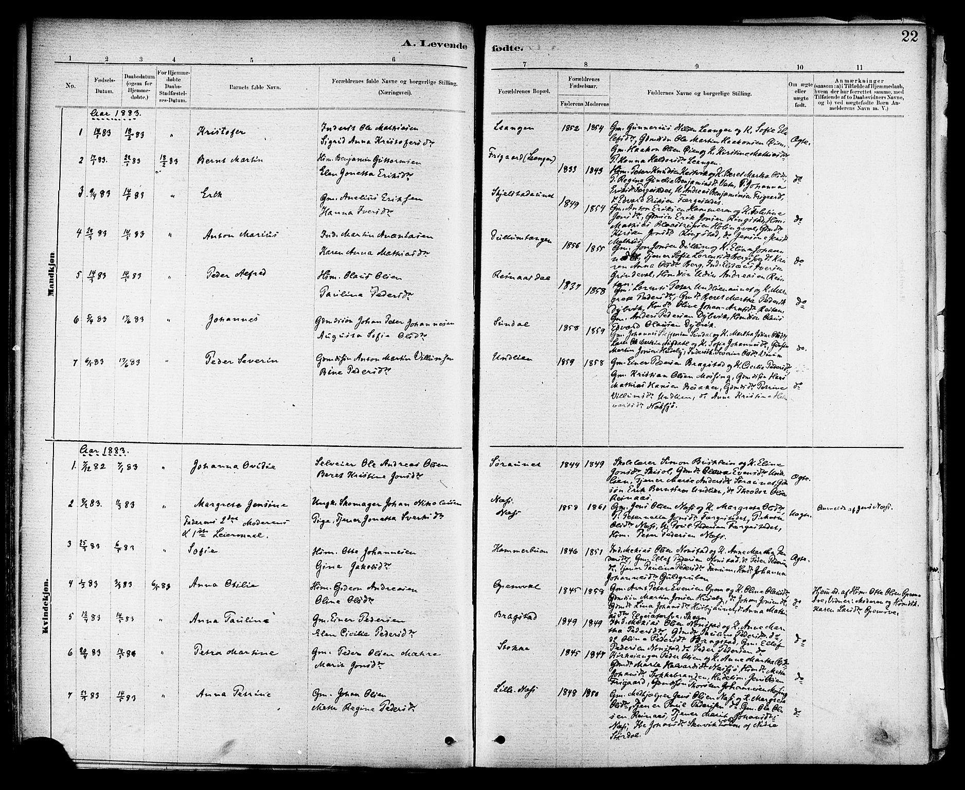 Ministerialprotokoller, klokkerbøker og fødselsregistre - Nord-Trøndelag, AV/SAT-A-1458/714/L0130: Ministerialbok nr. 714A01, 1878-1895, s. 22