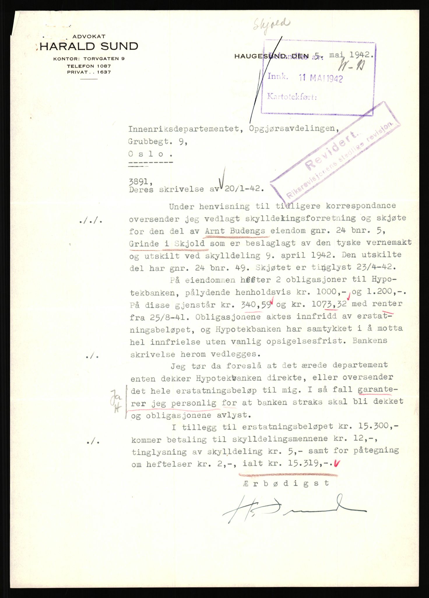 Forsvarsdepartementet, 10. kontor / Oppgjørskontoret, AV/RA-RAFA-1225/D/Dd/L0351: Rogaland, 1941-1958, s. 53