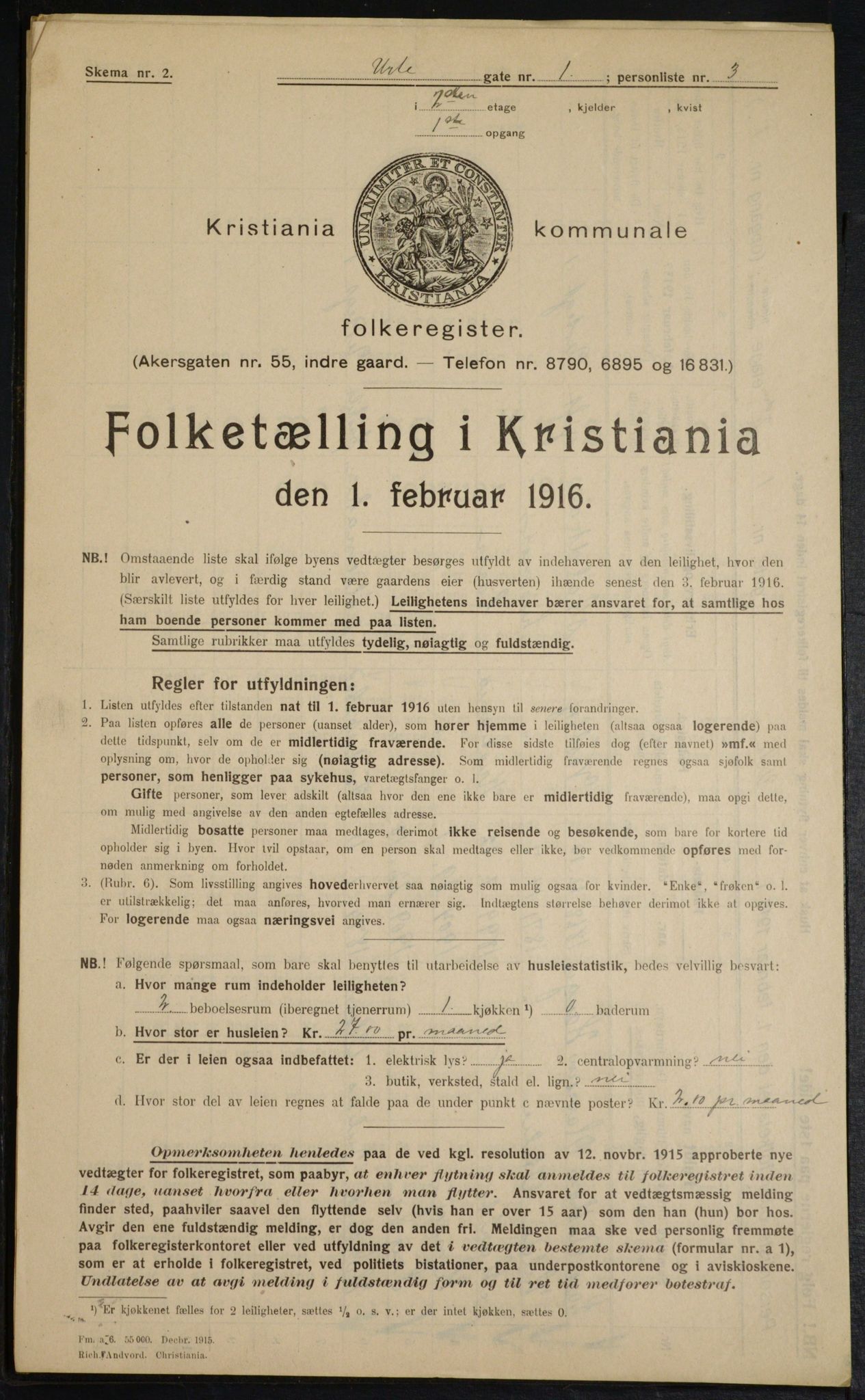 OBA, Kommunal folketelling 1.2.1916 for Kristiania, 1916, s. 124289