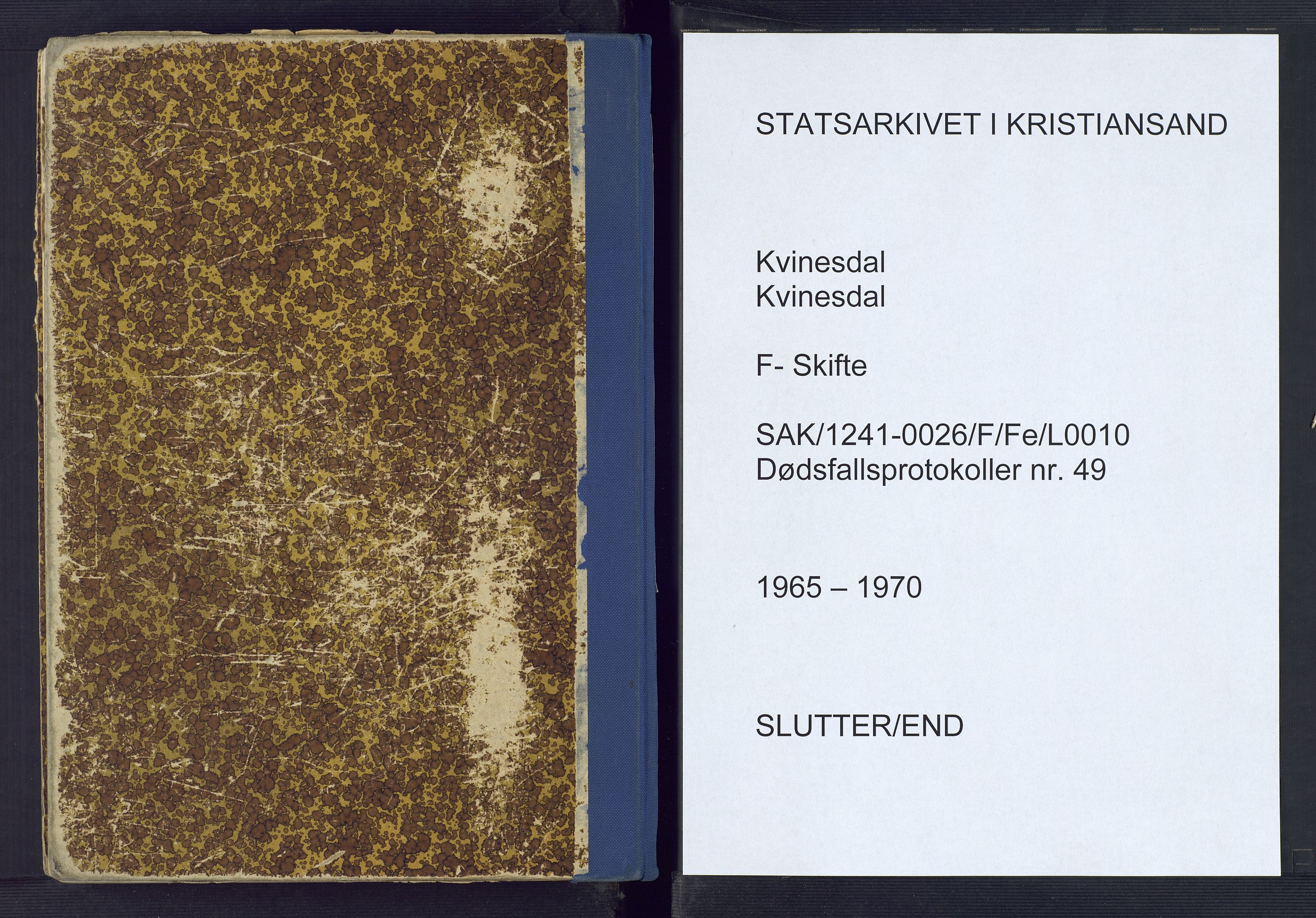 Kvinesdal lensmannskontor, SAK/1241-0026/F/Fe/L0010: Dødsfallsprotokoll nr 49, 1965-1970