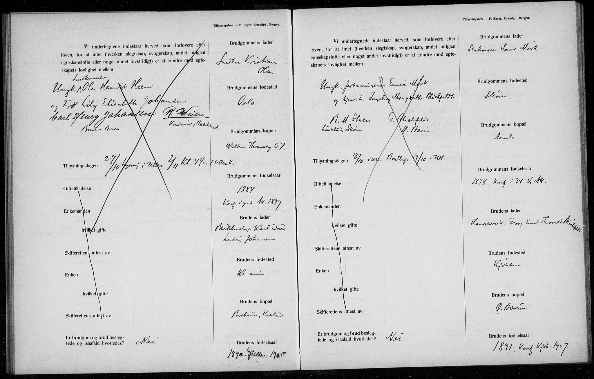 Ullern prestekontor Kirkebøker, AV/SAO-A-10740/H/L0001: Lysningsprotokoll nr. 1, 1911-1916