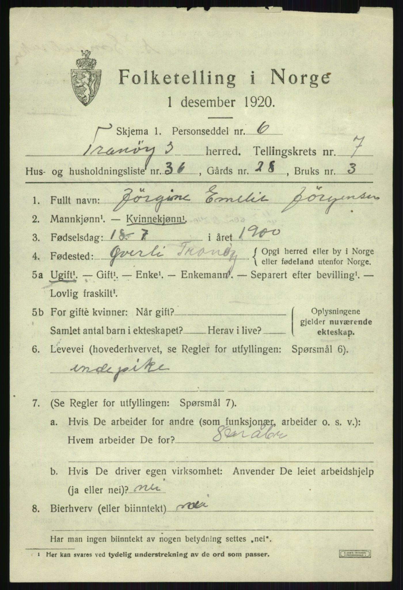 SATØ, Folketelling 1920 for 1927 Tranøy herred, 1920, s. 3787