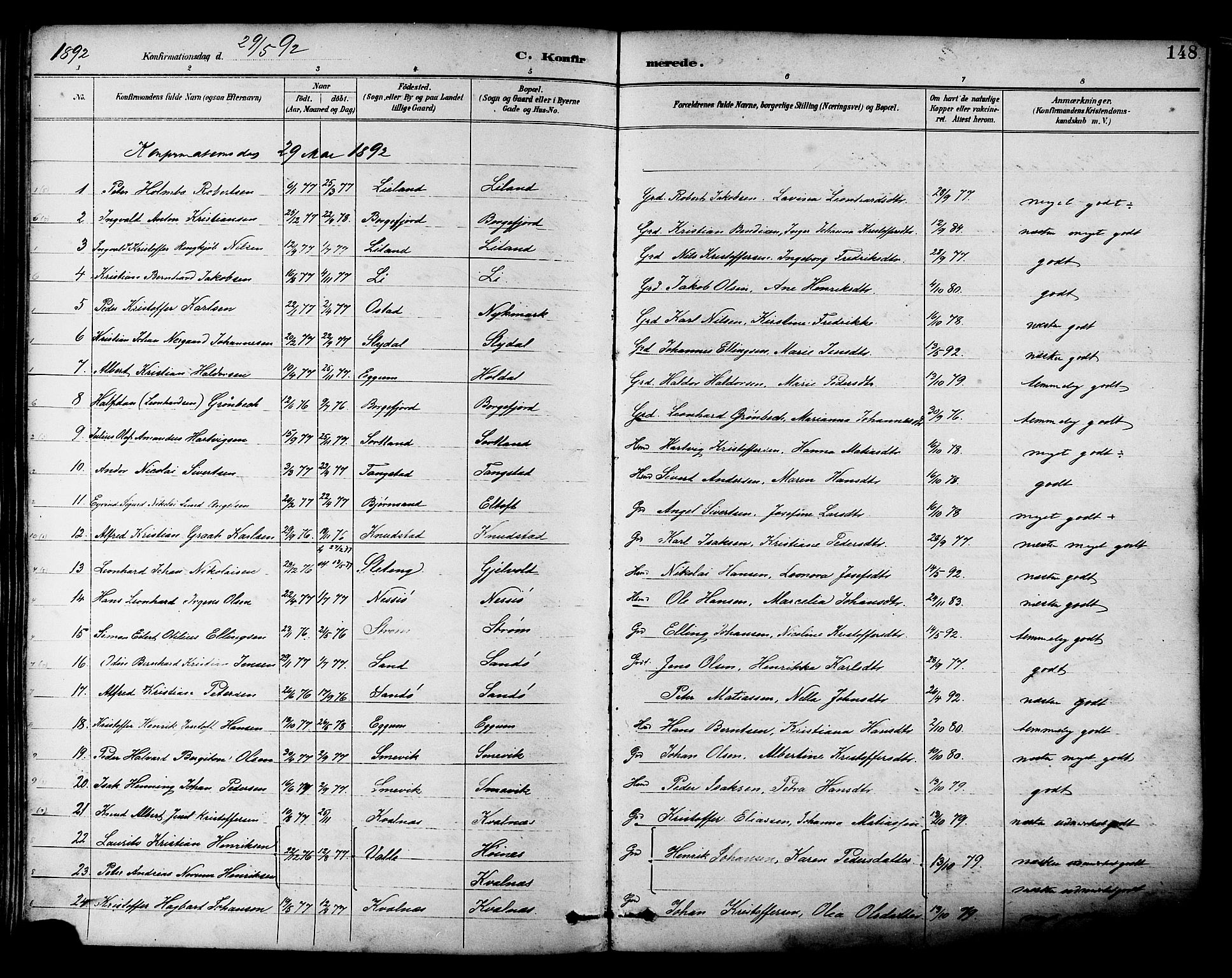 Ministerialprotokoller, klokkerbøker og fødselsregistre - Nordland, SAT/A-1459/880/L1133: Ministerialbok nr. 880A07, 1888-1898, s. 148