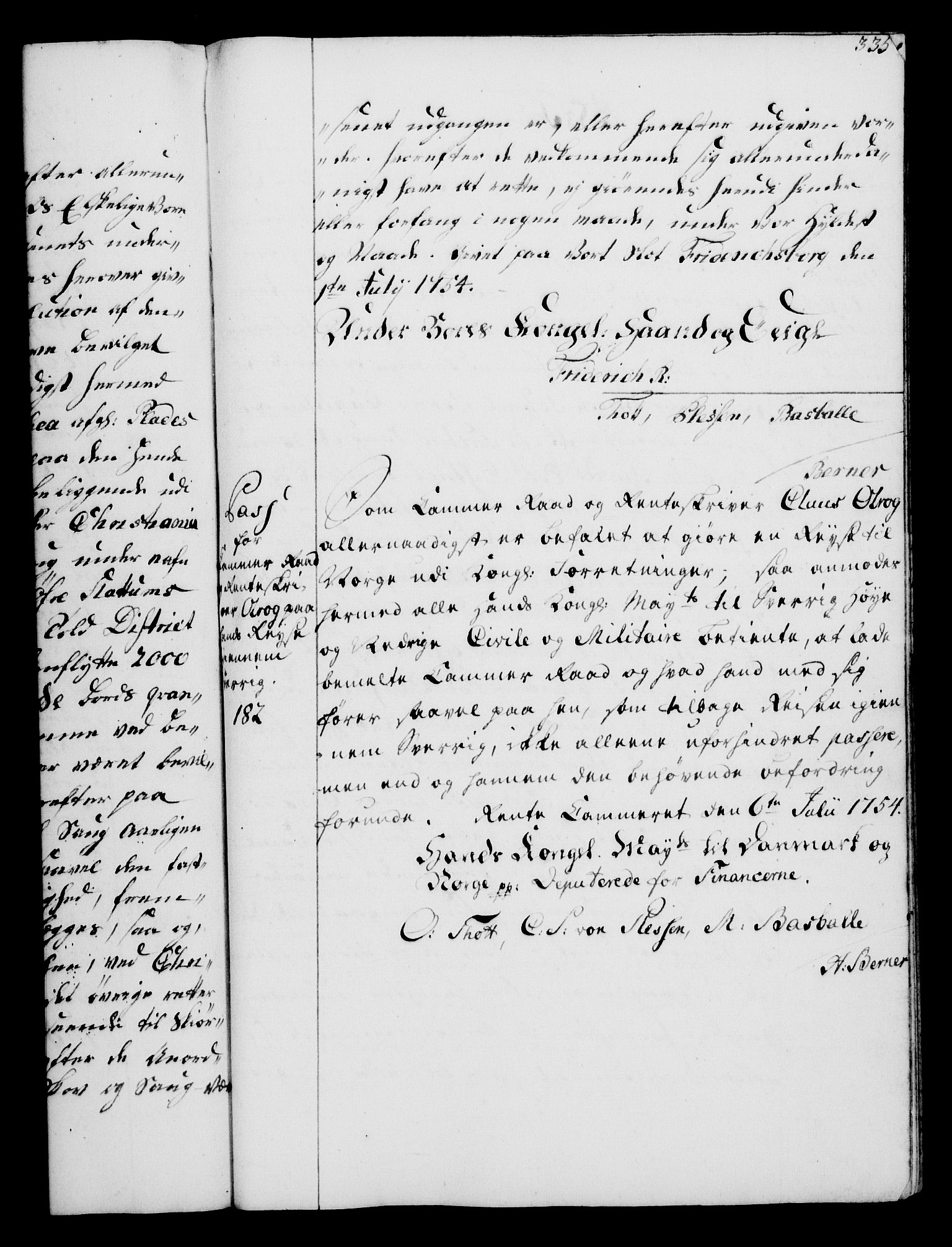 Rentekammeret, Kammerkanselliet, RA/EA-3111/G/Gg/Gga/L0006: Norsk ekspedisjonsprotokoll med register (merket RK 53.6), 1749-1759, s. 335