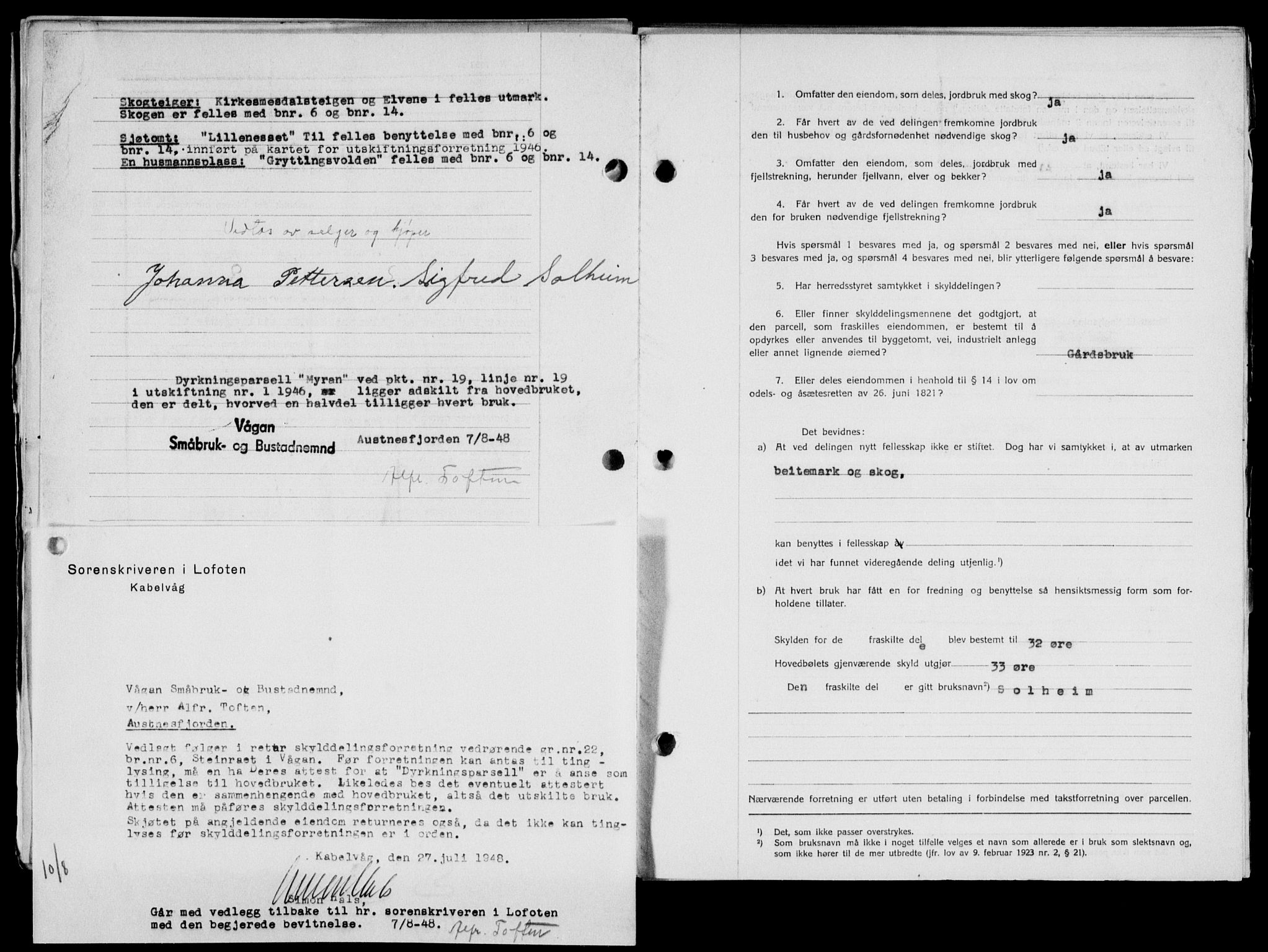 Lofoten sorenskriveri, SAT/A-0017/1/2/2C/L0019a: Pantebok nr. 19a, 1948-1948, Dagboknr: 1736/1948