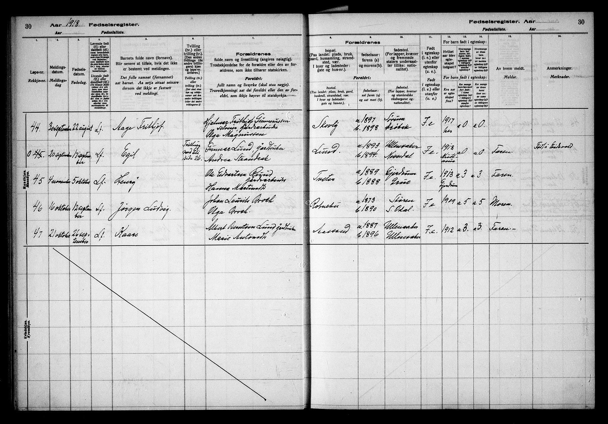 Ullensaker prestekontor Kirkebøker, AV/SAO-A-10236a/J/Ja/L0001: Fødselsregister nr. I 1, 1916-1938, s. 30