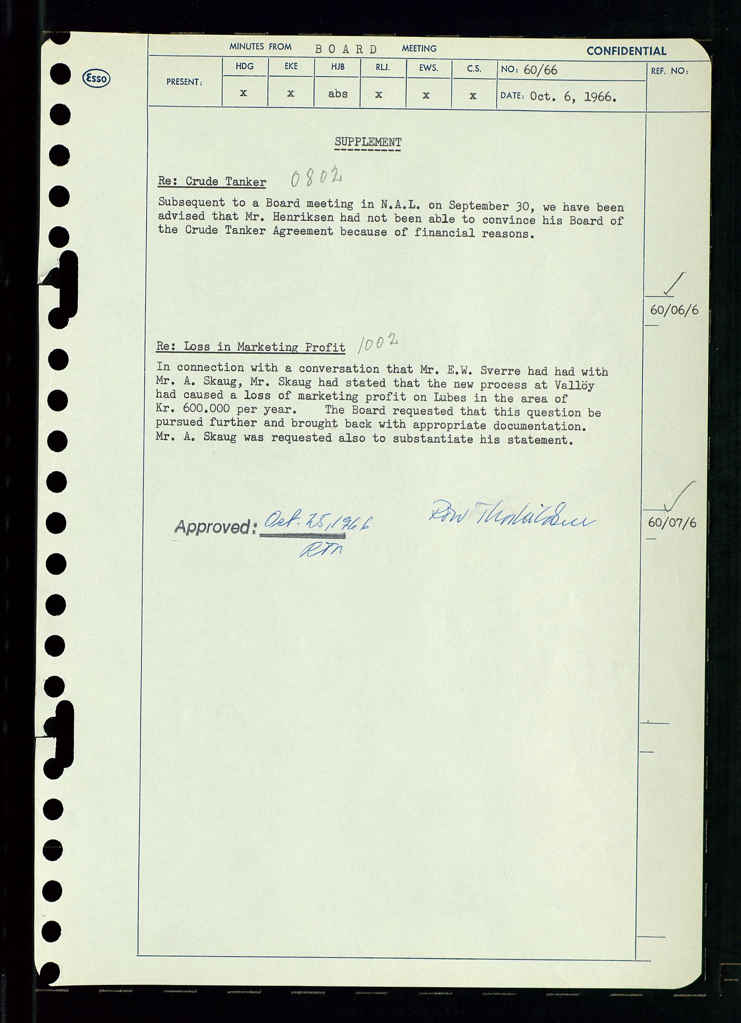 Pa 0982 - Esso Norge A/S, AV/SAST-A-100448/A/Aa/L0002/0002: Den administrerende direksjon Board minutes (styrereferater) / Den administrerende direksjon Board minutes (styrereferater), 1966, s. 127