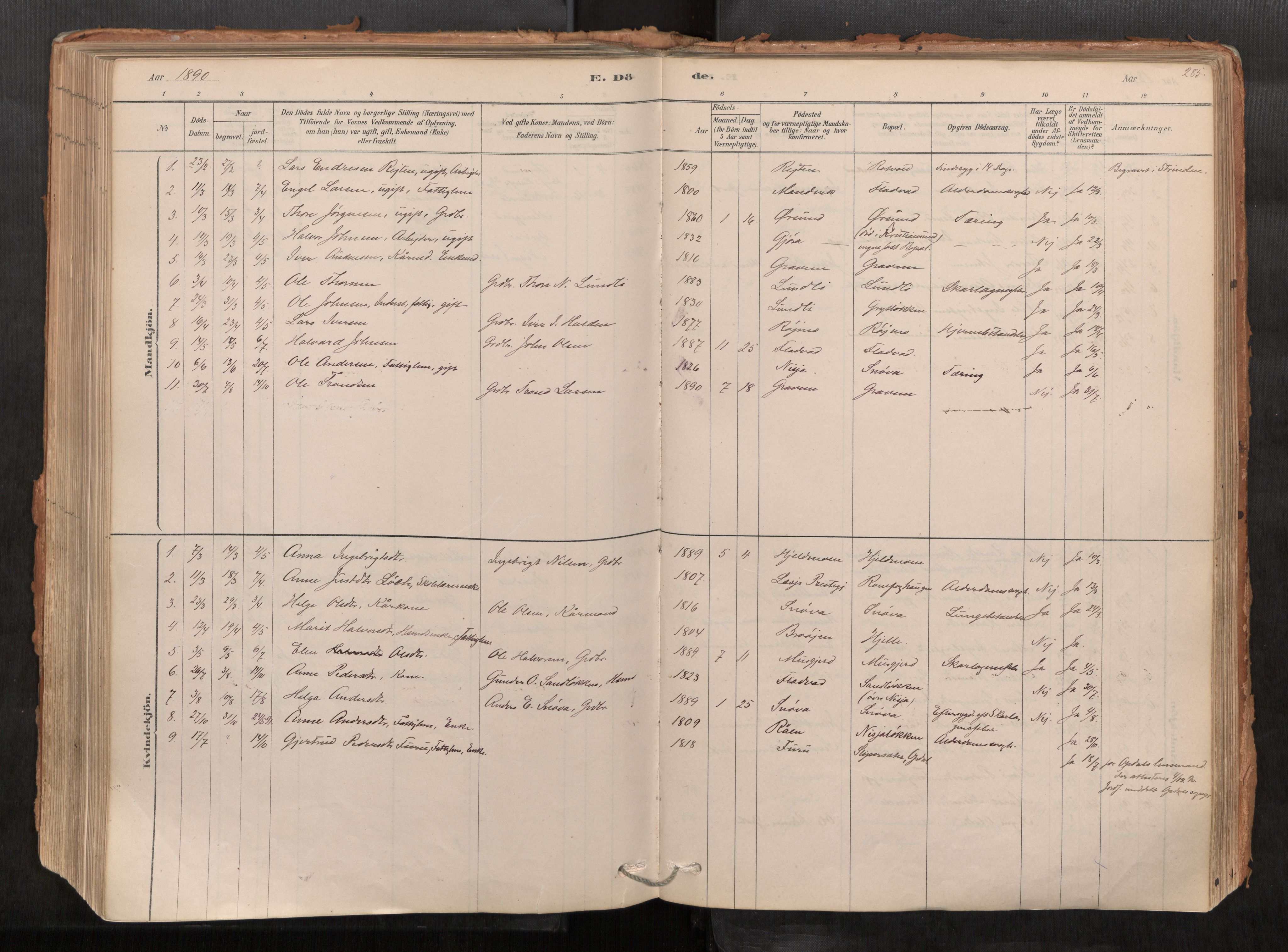 Sunndal sokneprestkontor, AV/SAT-A-1085/1/I/I1/I1a/L0001: Ministerialbok nr. 1, 1877-1914, s. 285