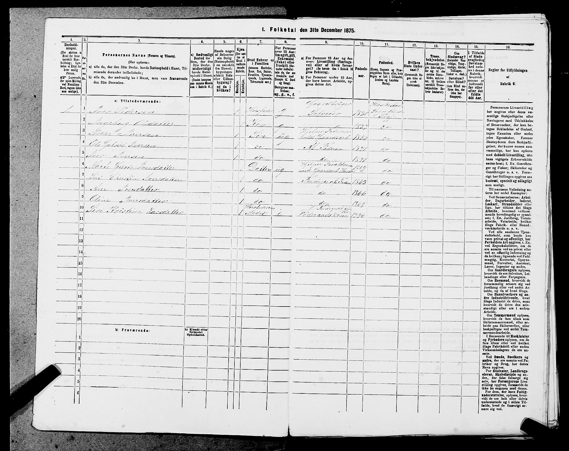 SAST, Folketelling 1875 for 1112P Lund prestegjeld, 1875, s. 838