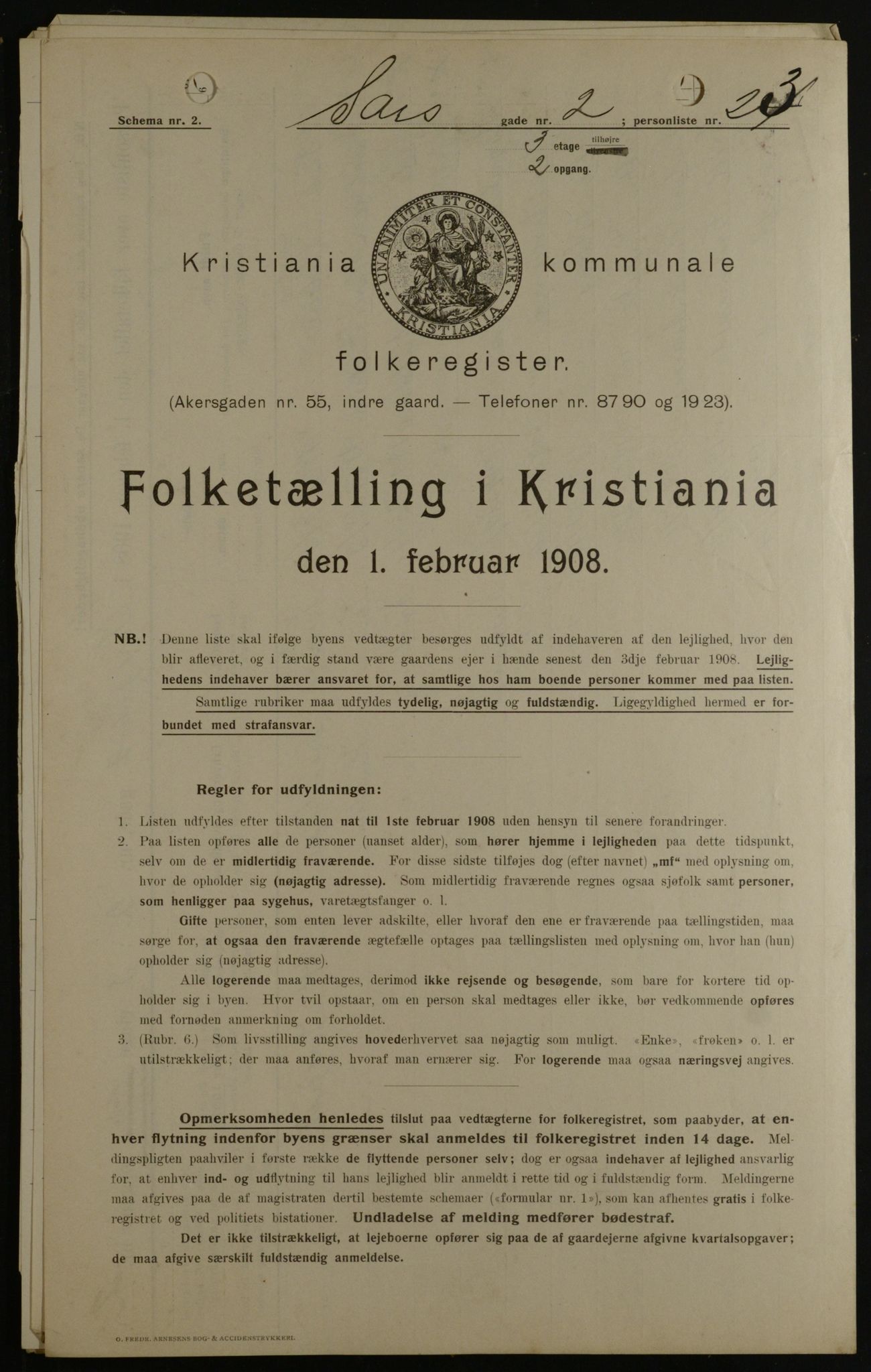 OBA, Kommunal folketelling 1.2.1908 for Kristiania kjøpstad, 1908, s. 80447