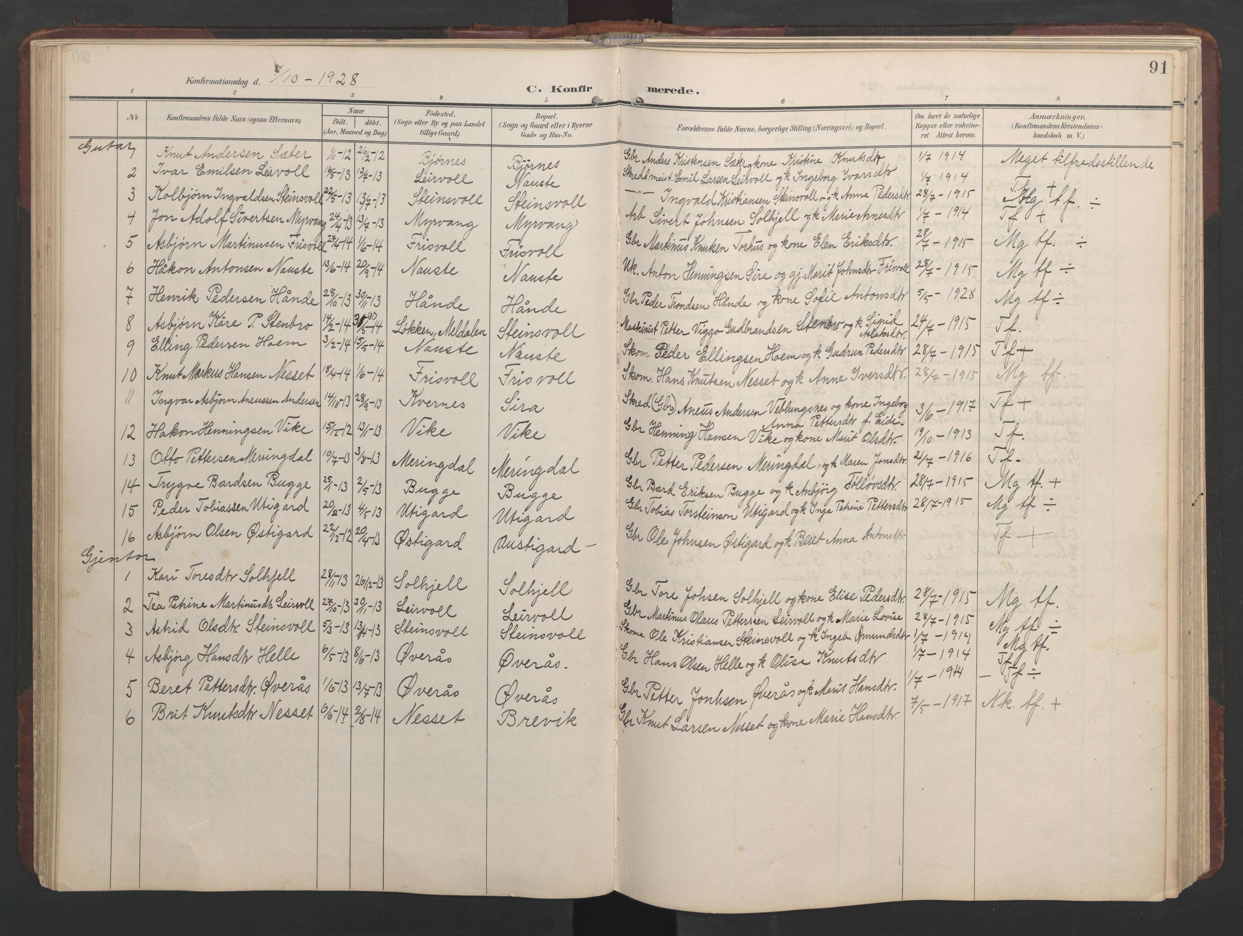 Ministerialprotokoller, klokkerbøker og fødselsregistre - Møre og Romsdal, AV/SAT-A-1454/552/L0639: Klokkerbok nr. 552C02, 1903-1960, s. 91