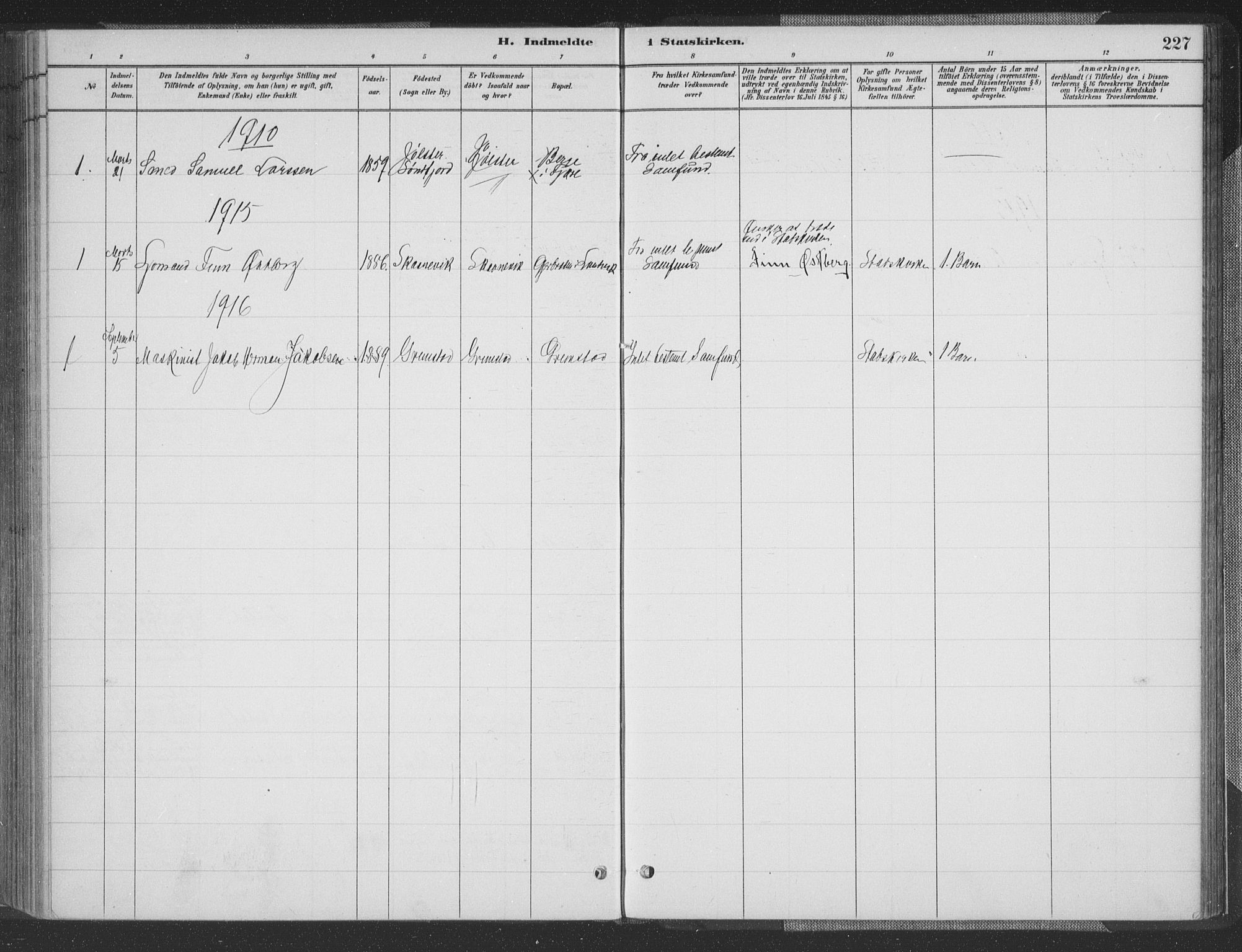 Grimstad sokneprestkontor, AV/SAK-1111-0017/F/Fa/L0004: Ministerialbok nr. A 3, 1882-1910, s. 227