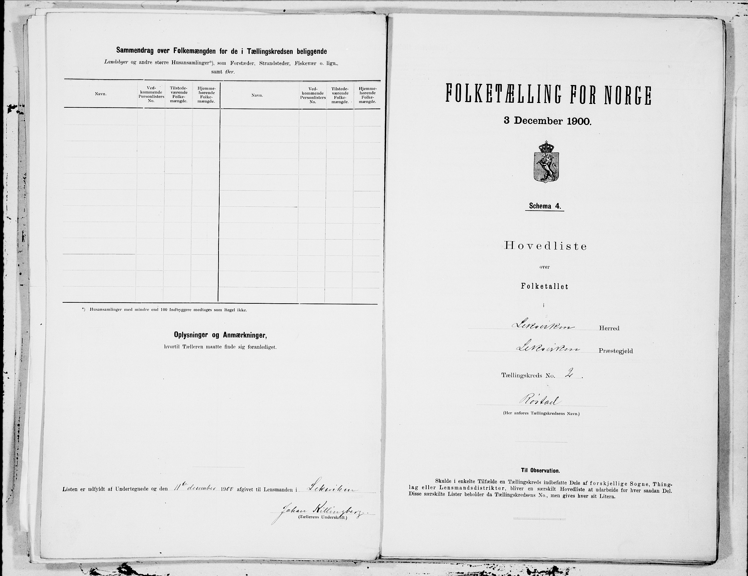 SAT, Folketelling 1900 for 1718 Leksvik herred, 1900, s. 4